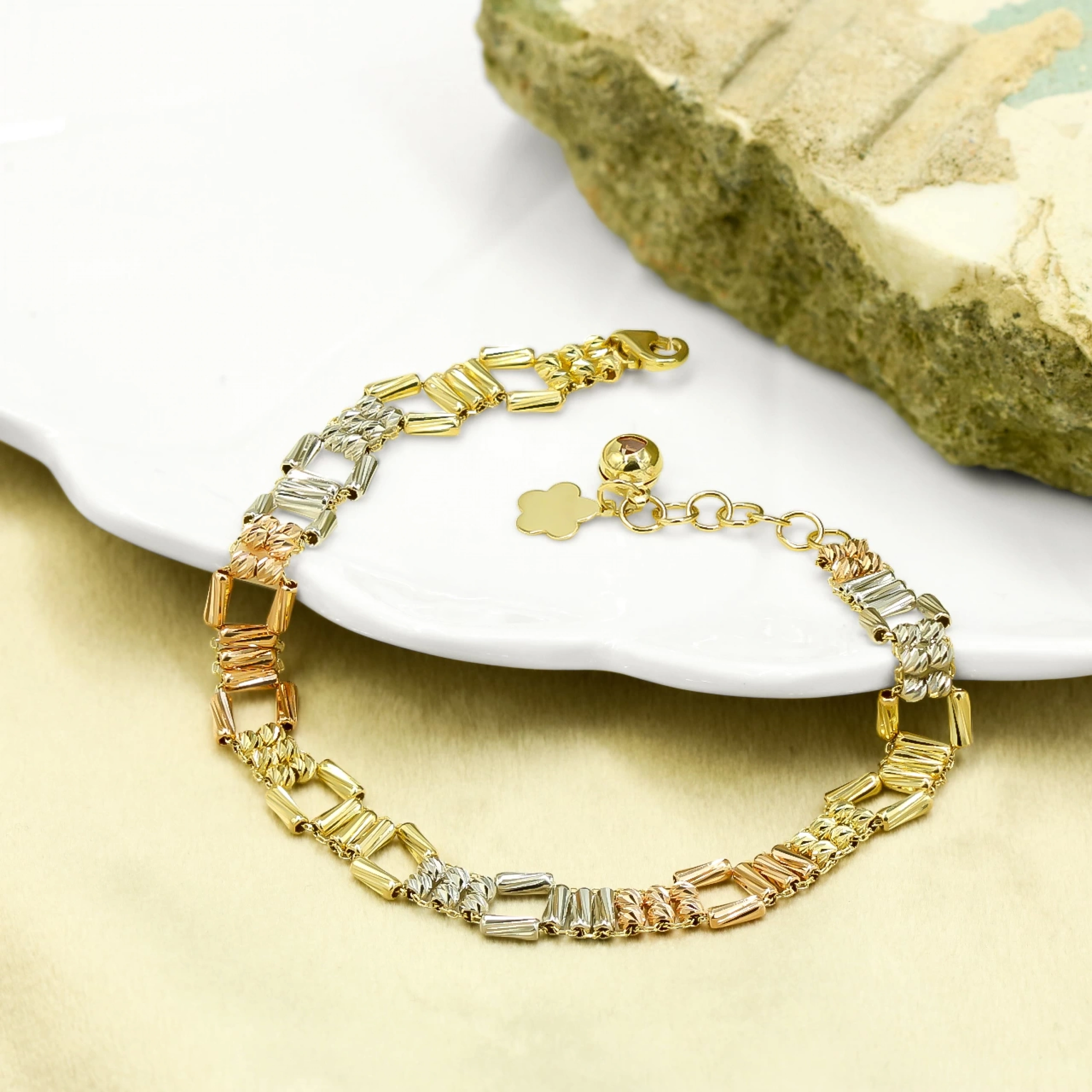 3 Renk Dorika Zincirli 14 Ayar Altın Bileklik