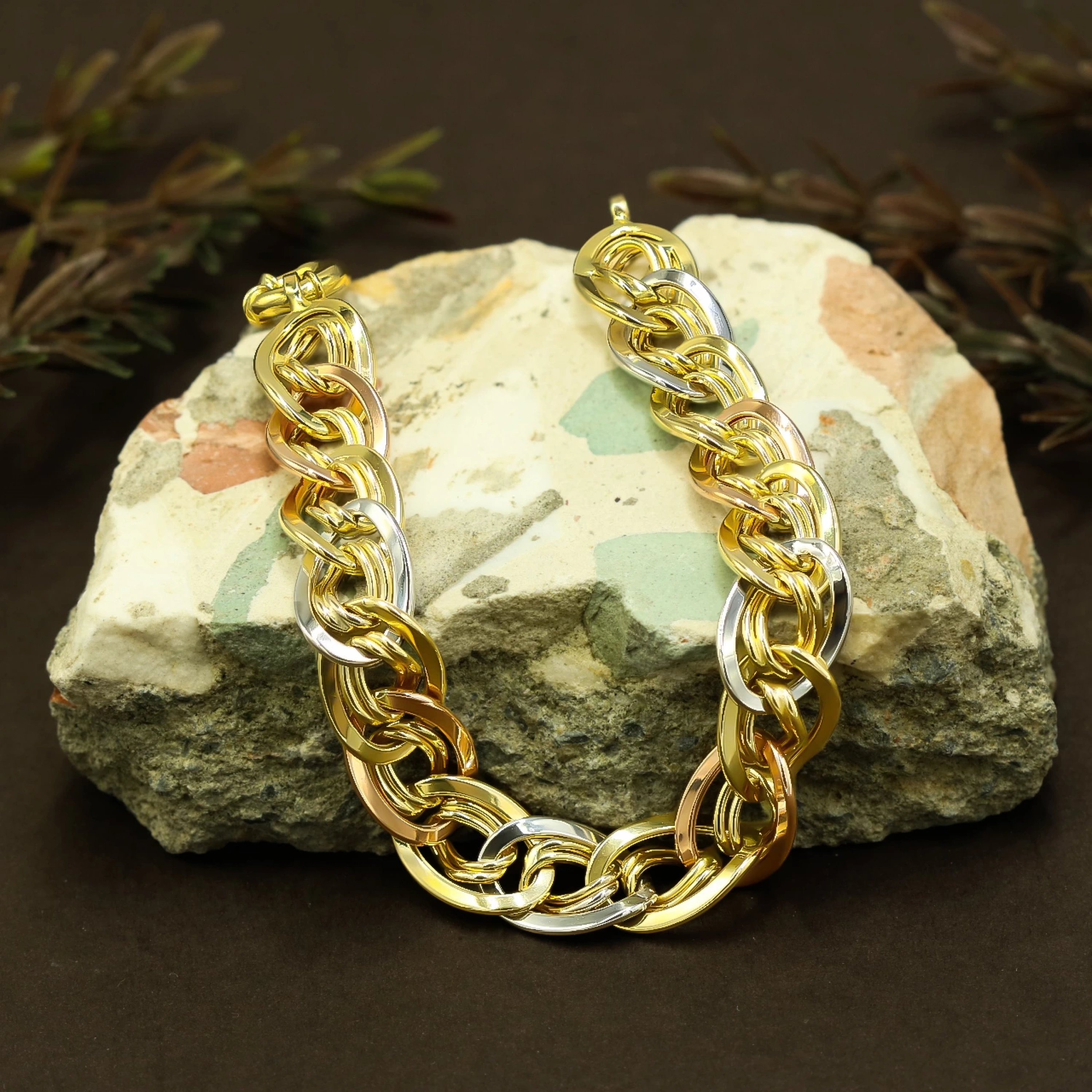 3 Renk Garibaldi 14 Ayar Altın Bileklik