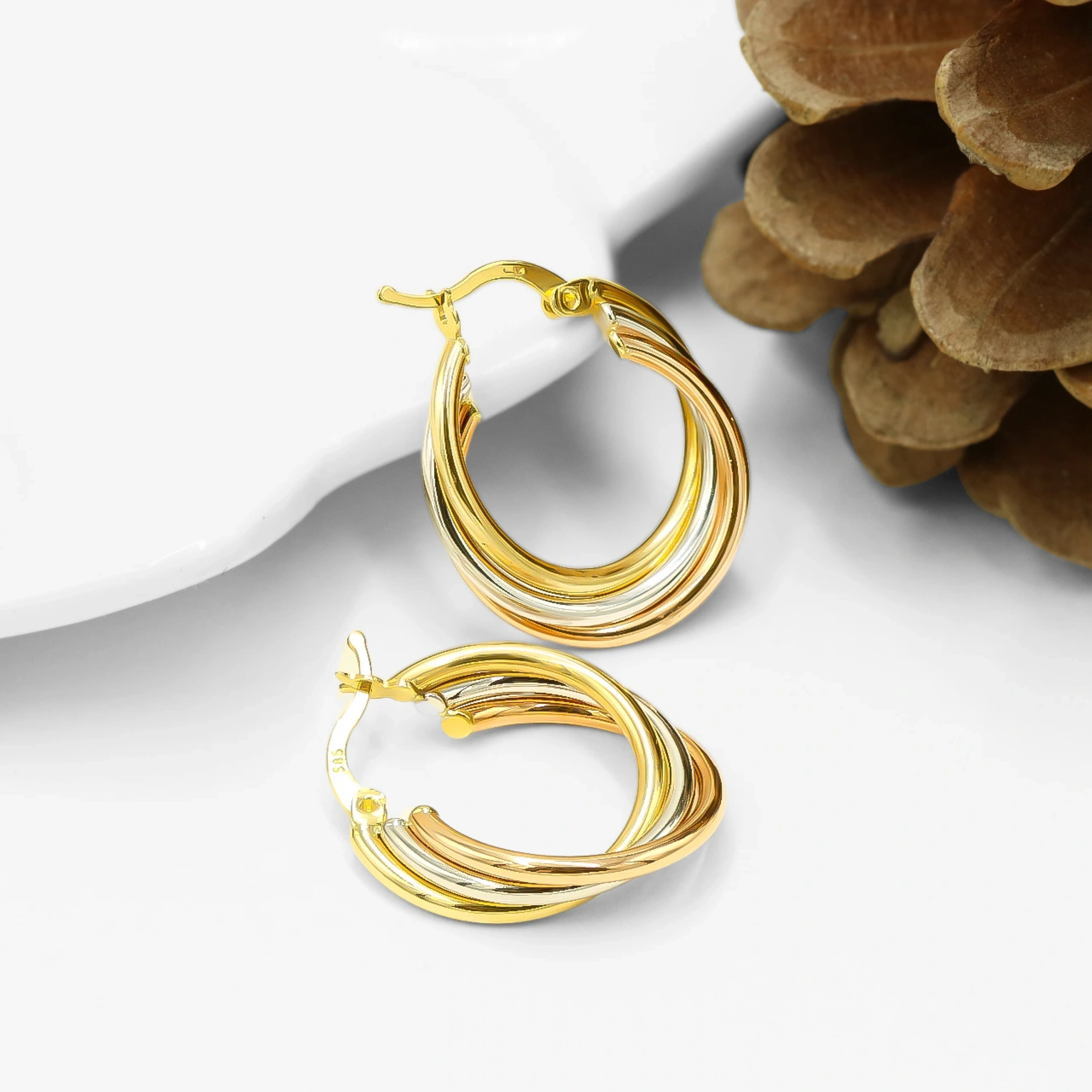 3 Renkli 14 Ayar Altın Halka Küpe