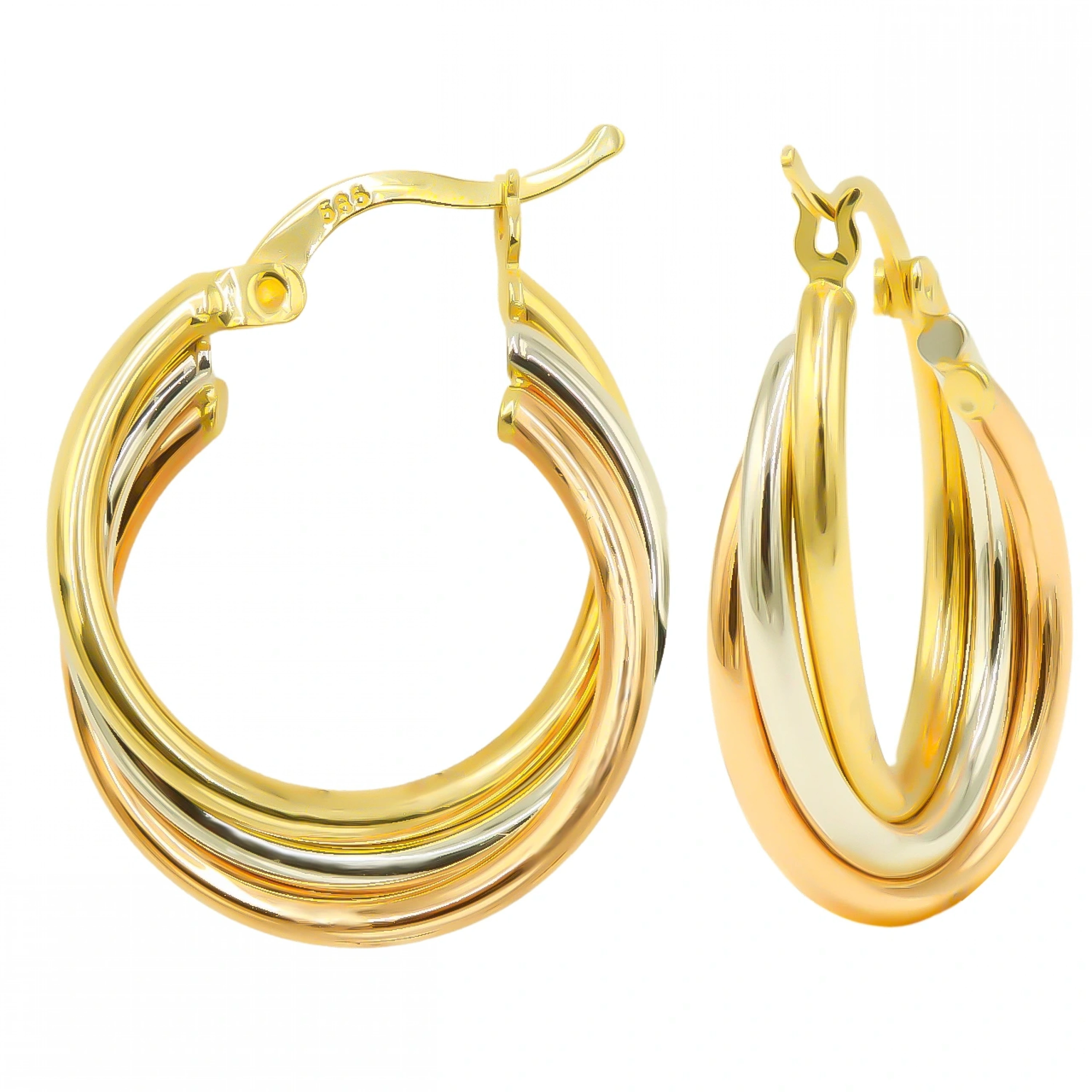 3 Renkli 14 Ayar Altın Halka Küpe