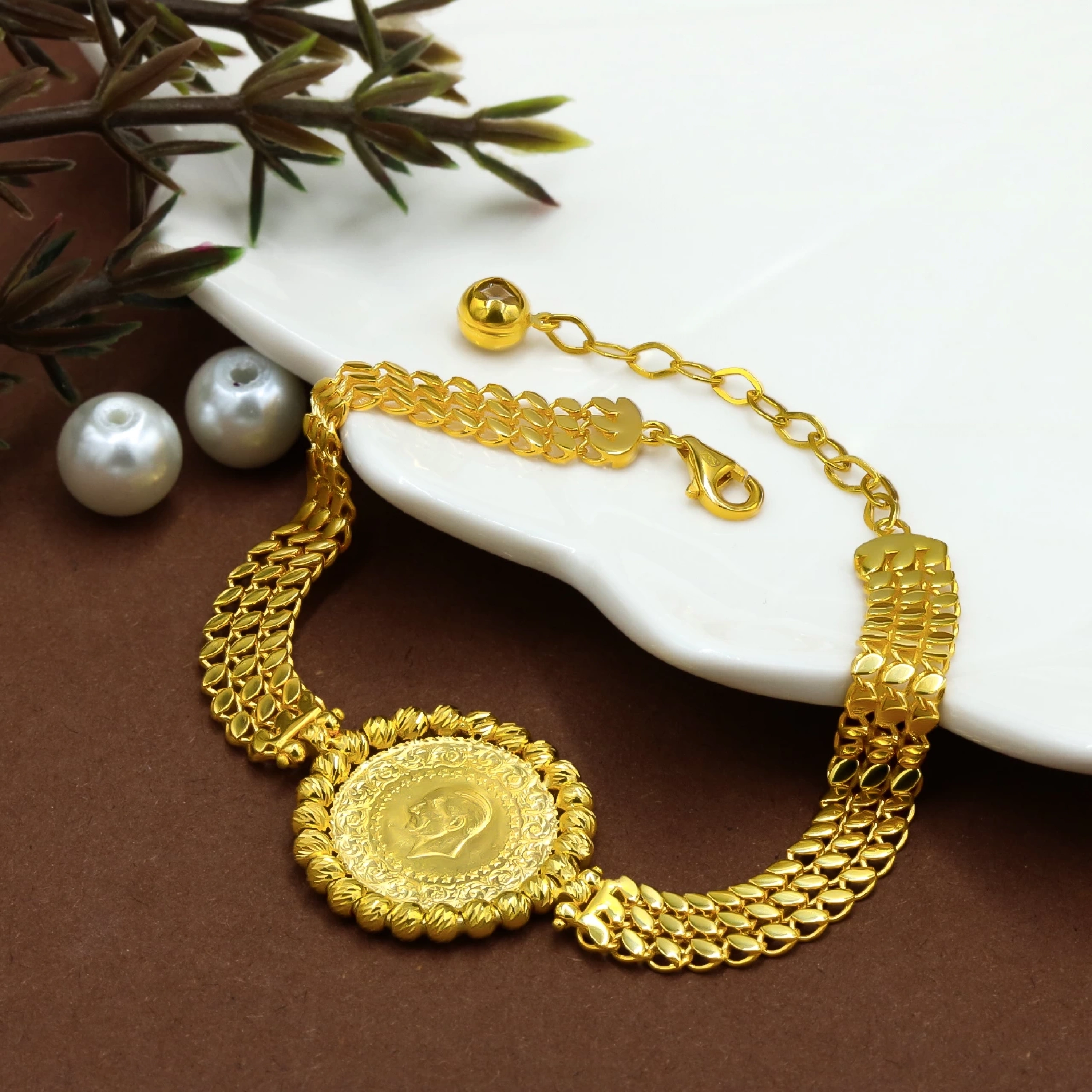 3 Sıra Pullu 14 Ayar Çeyrek Altın Bileklik