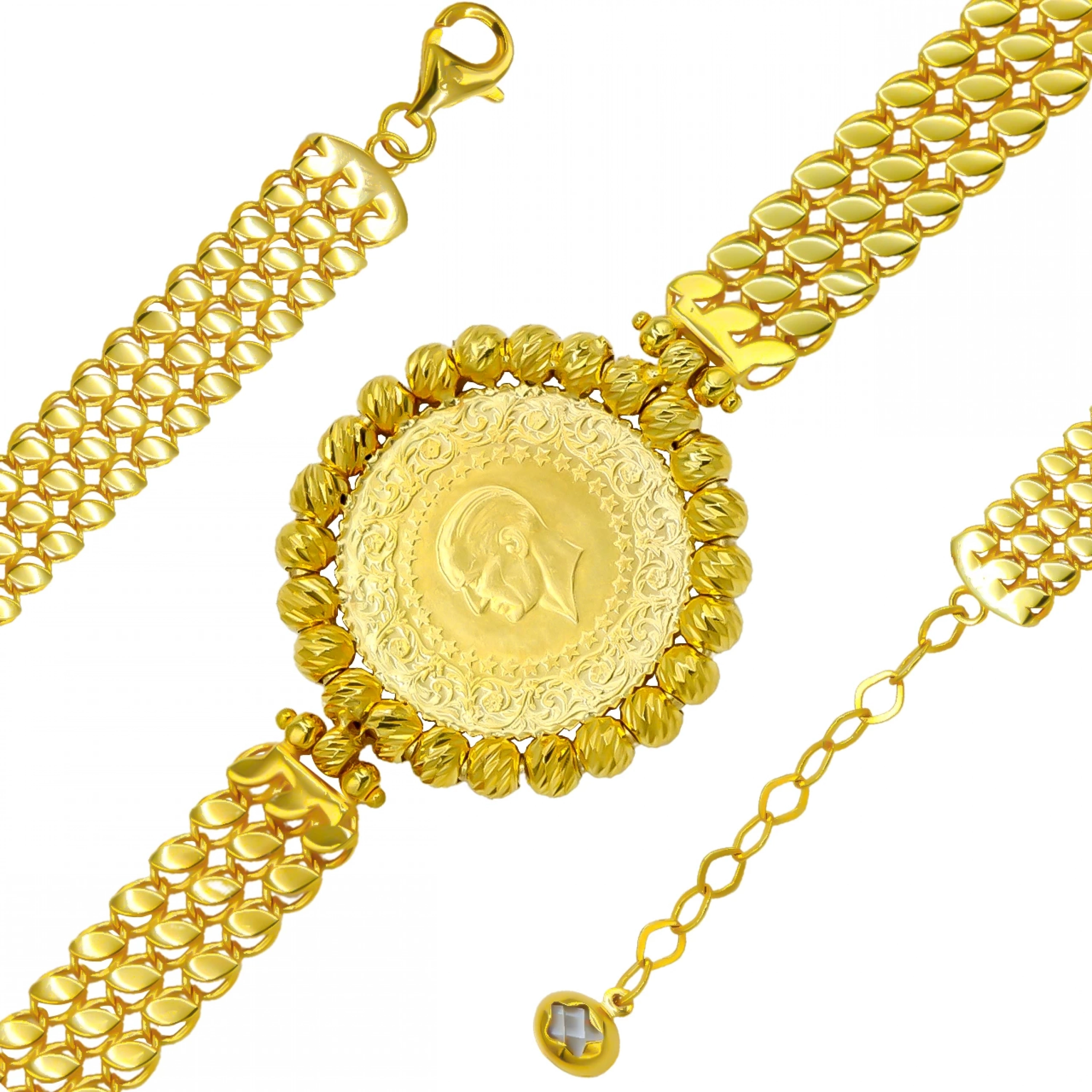 3 Sıra Pullu 14 Ayar Çeyrek Altın Bileklik