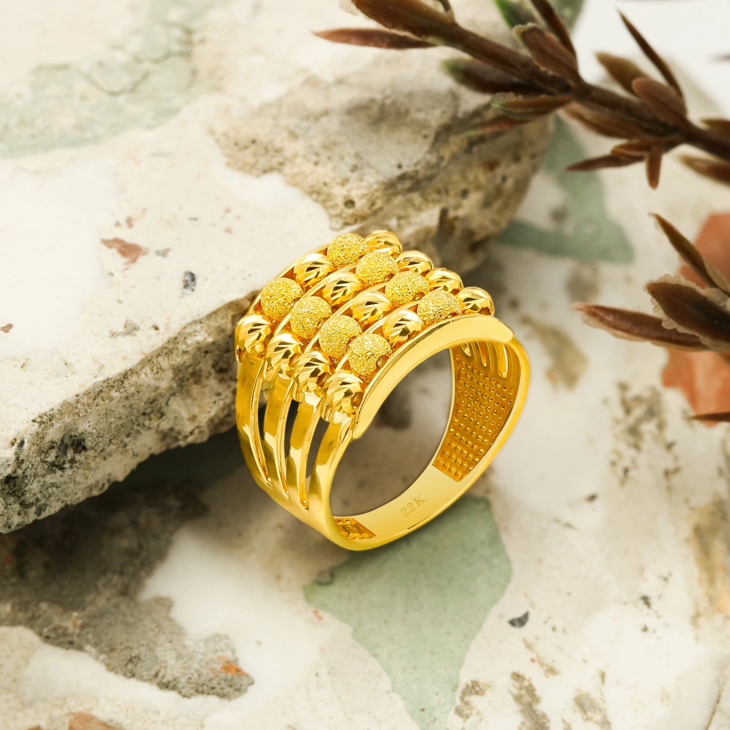 4 Sıra Dorika Kaburga 22 Ayar Altın Yüzük