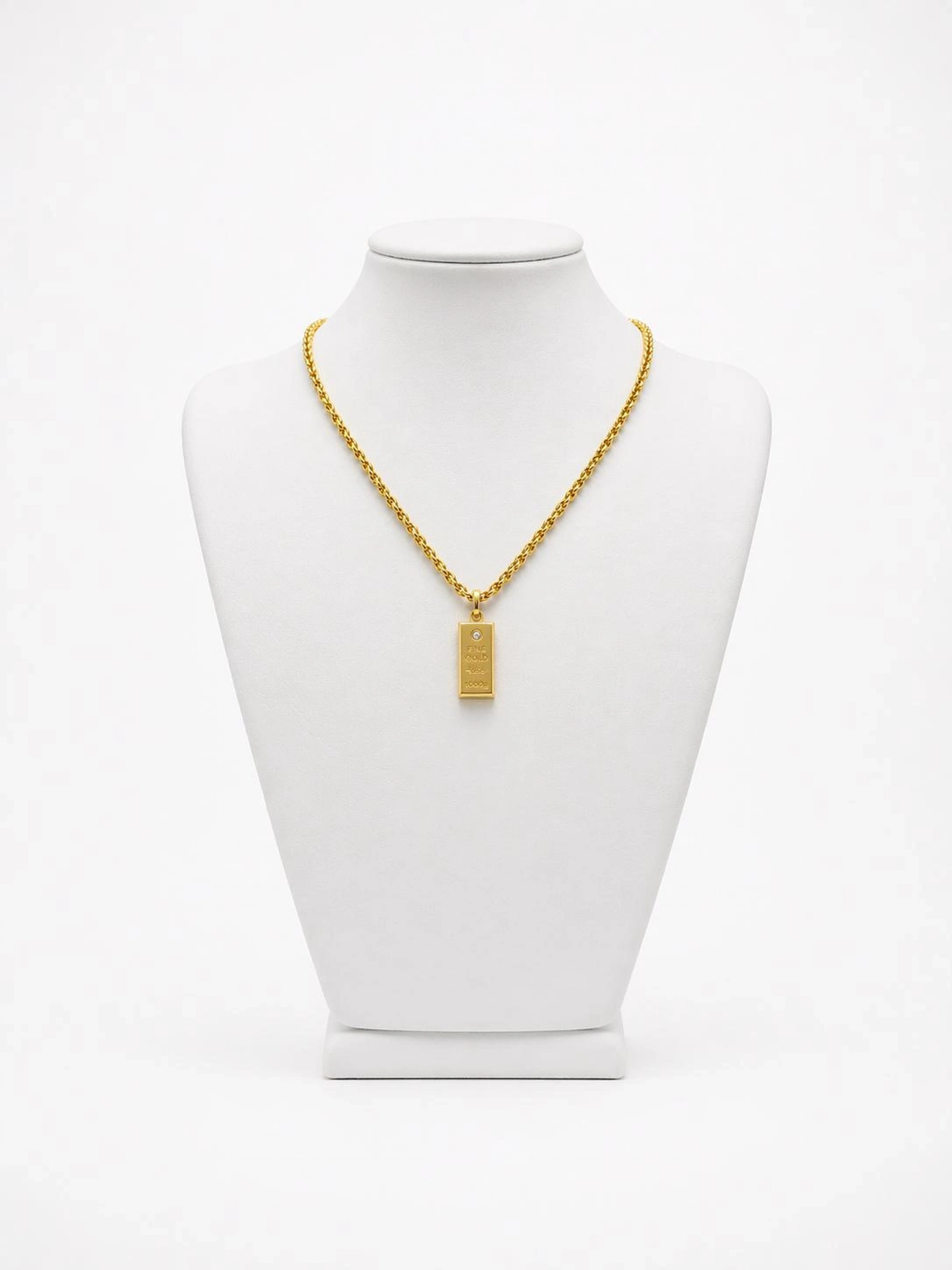 Taşlı Külçe 14 Ayar Altın Kolye Ucu