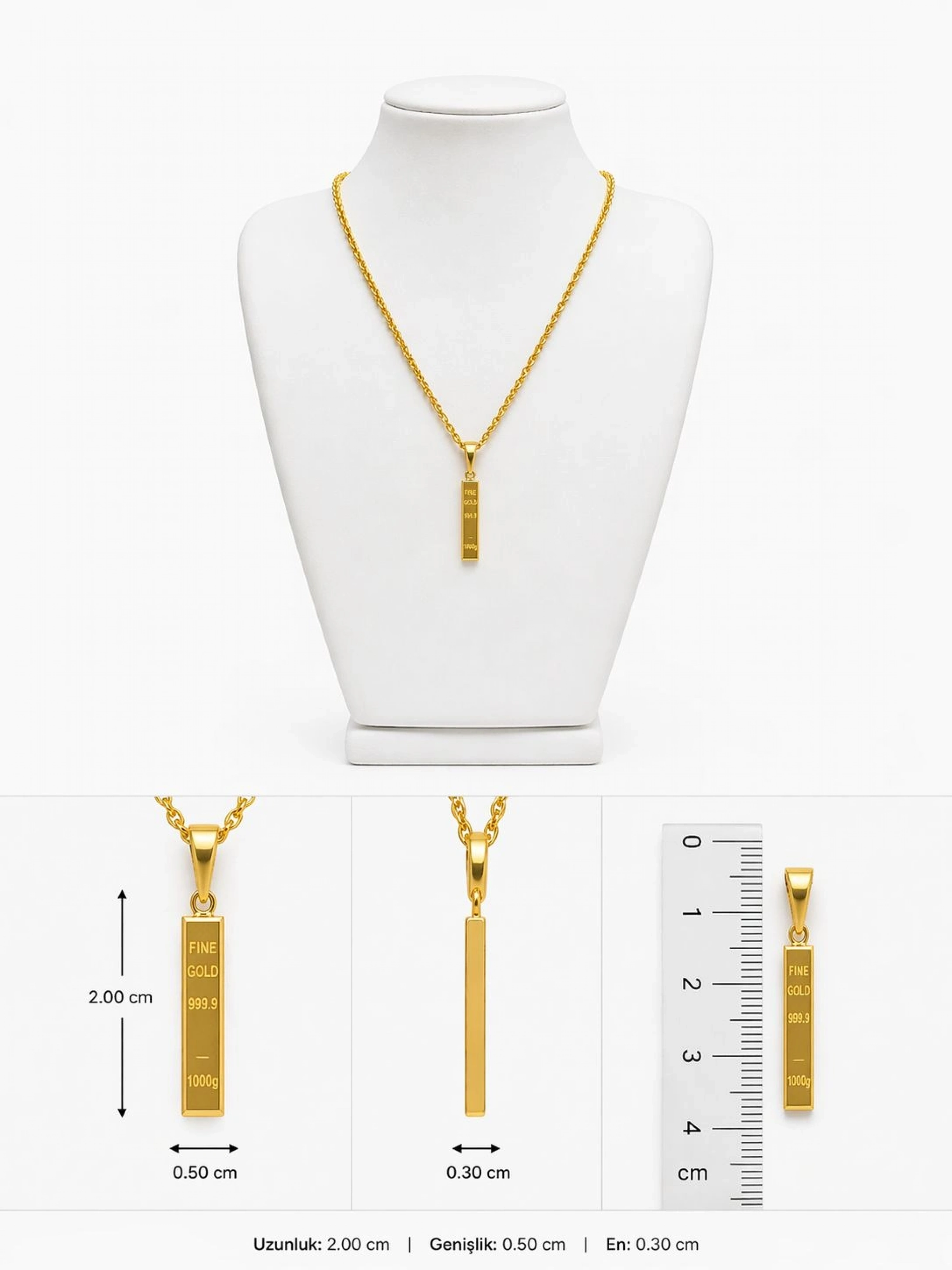 Külçe 22 Ayar Altın Kolye Ucu