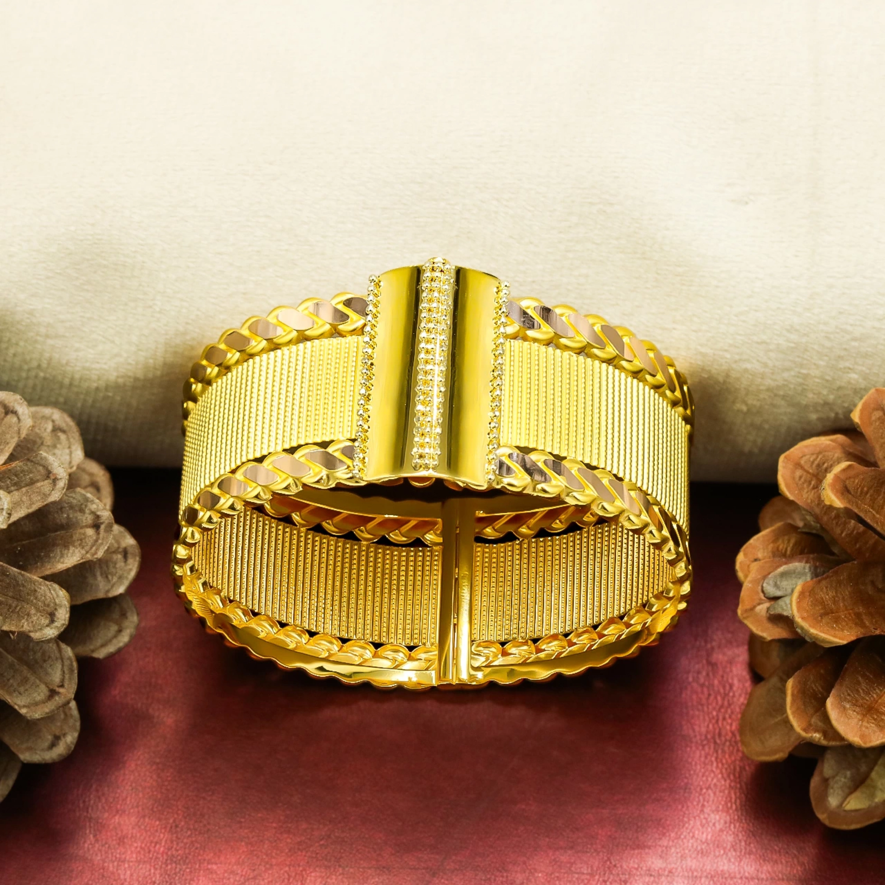 Burma Desenli Hasır 8 Ayar Kelepçe Bilezik