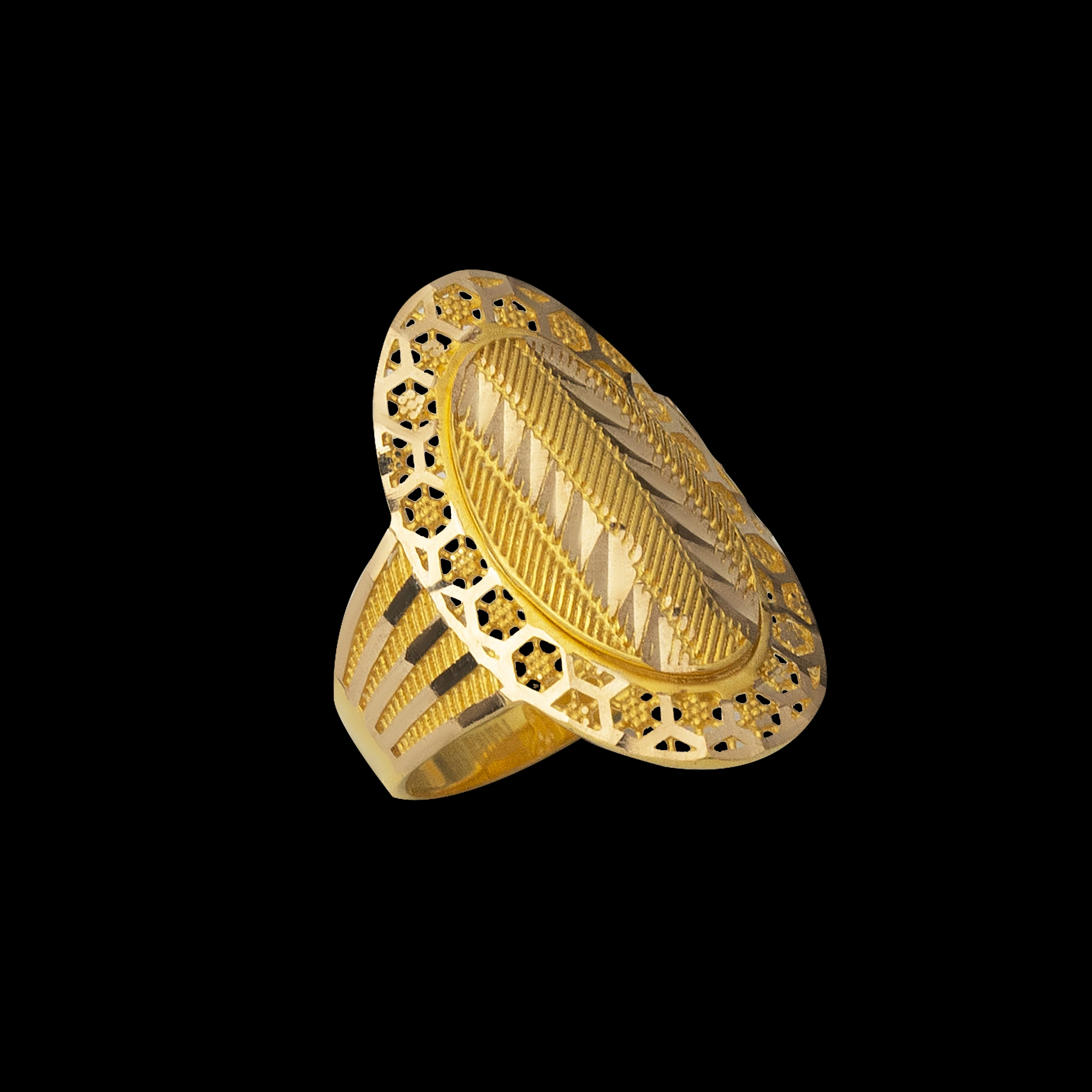 Altıgen Desenli 8 Ayar Altın Yüzük