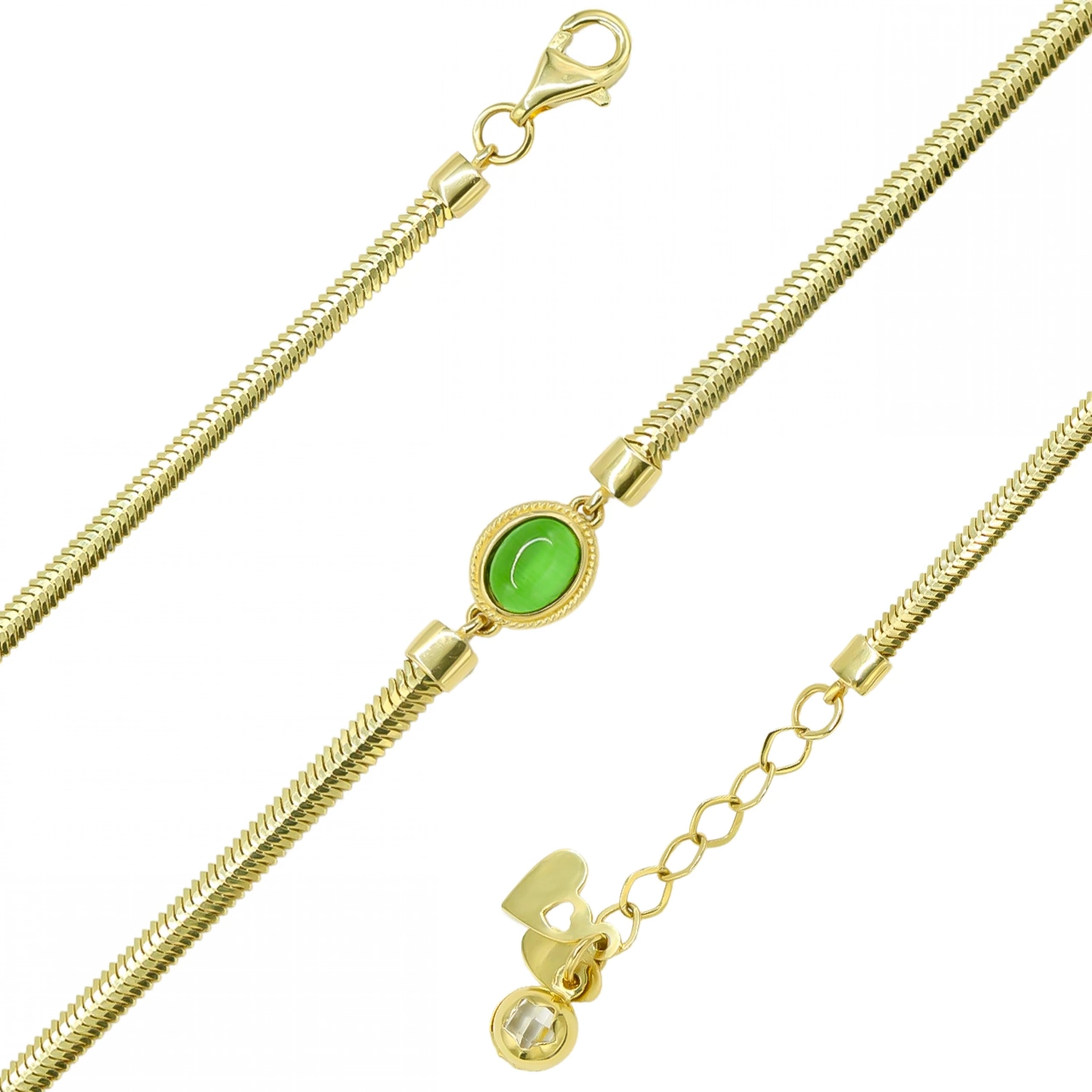 Oval Yeşil Taşlı 14 Ayar Altın Bileklik