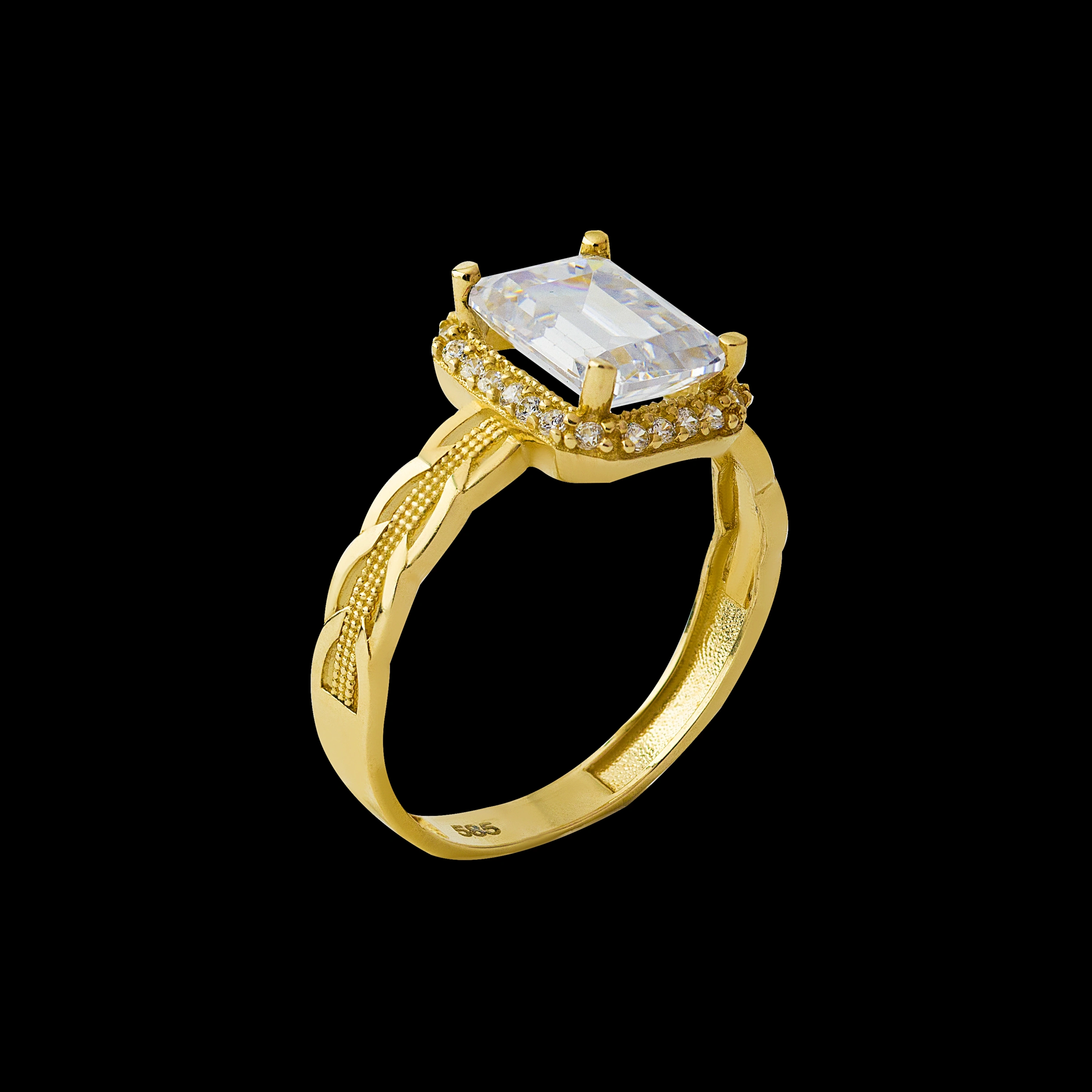 Baget Dikdörtgen Kesim 14 Ayar Altın Yüzük