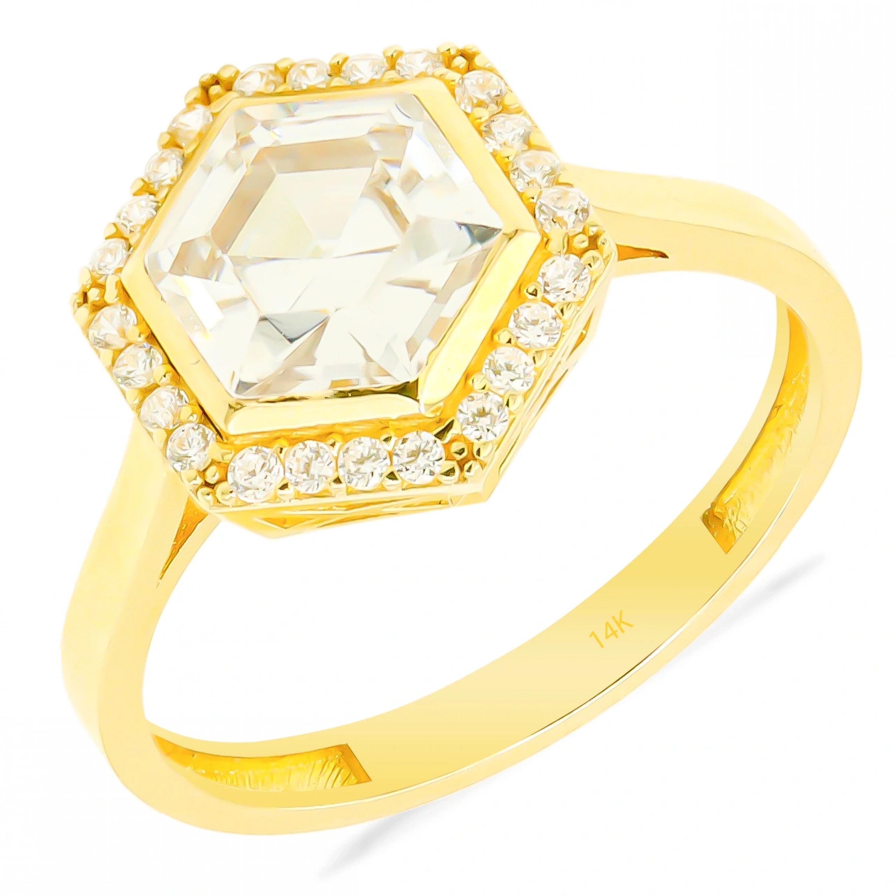 Altıgen Baget 14 Ayar Altın Yüzük