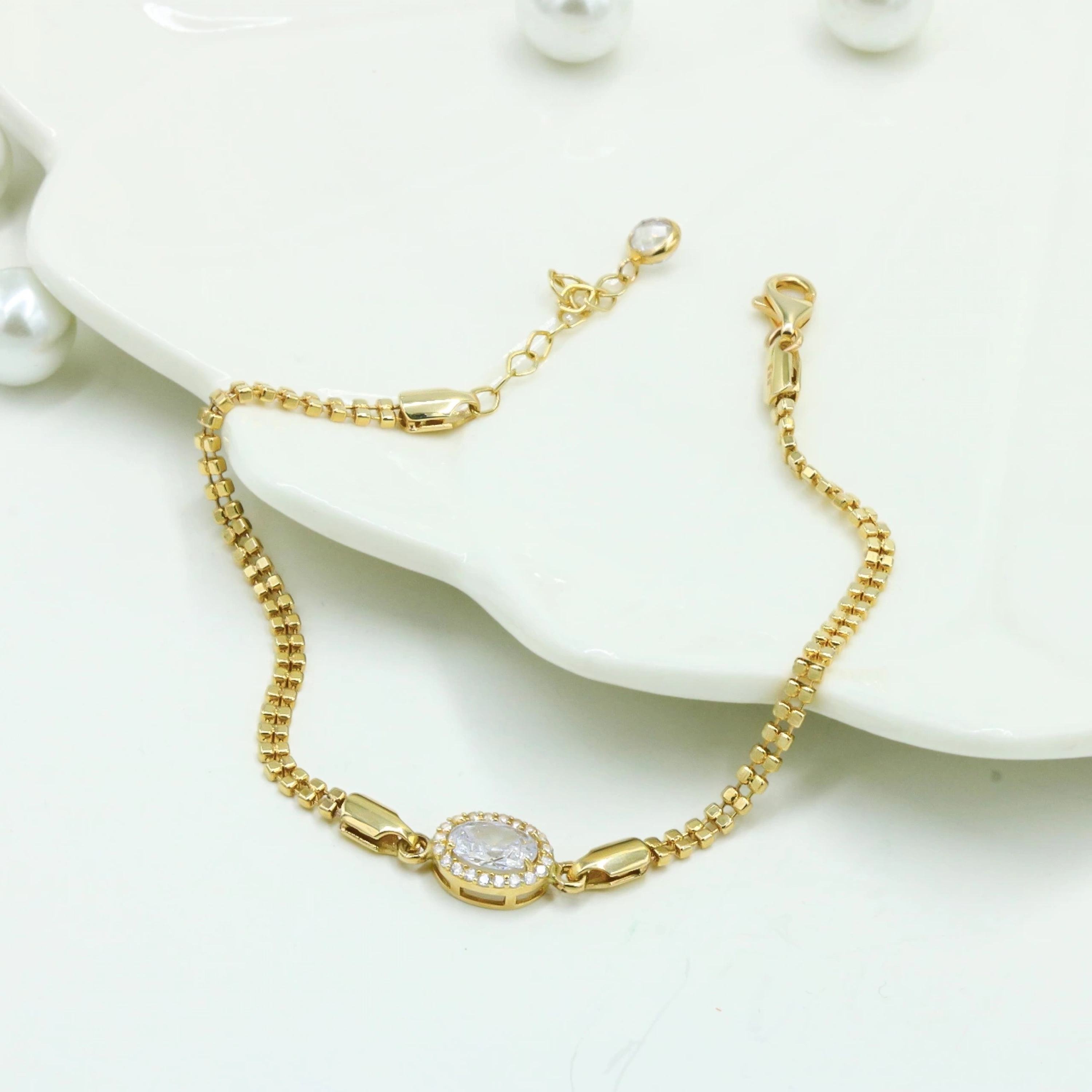 Baget Taşlı 14 Ayar Altın Bileklik