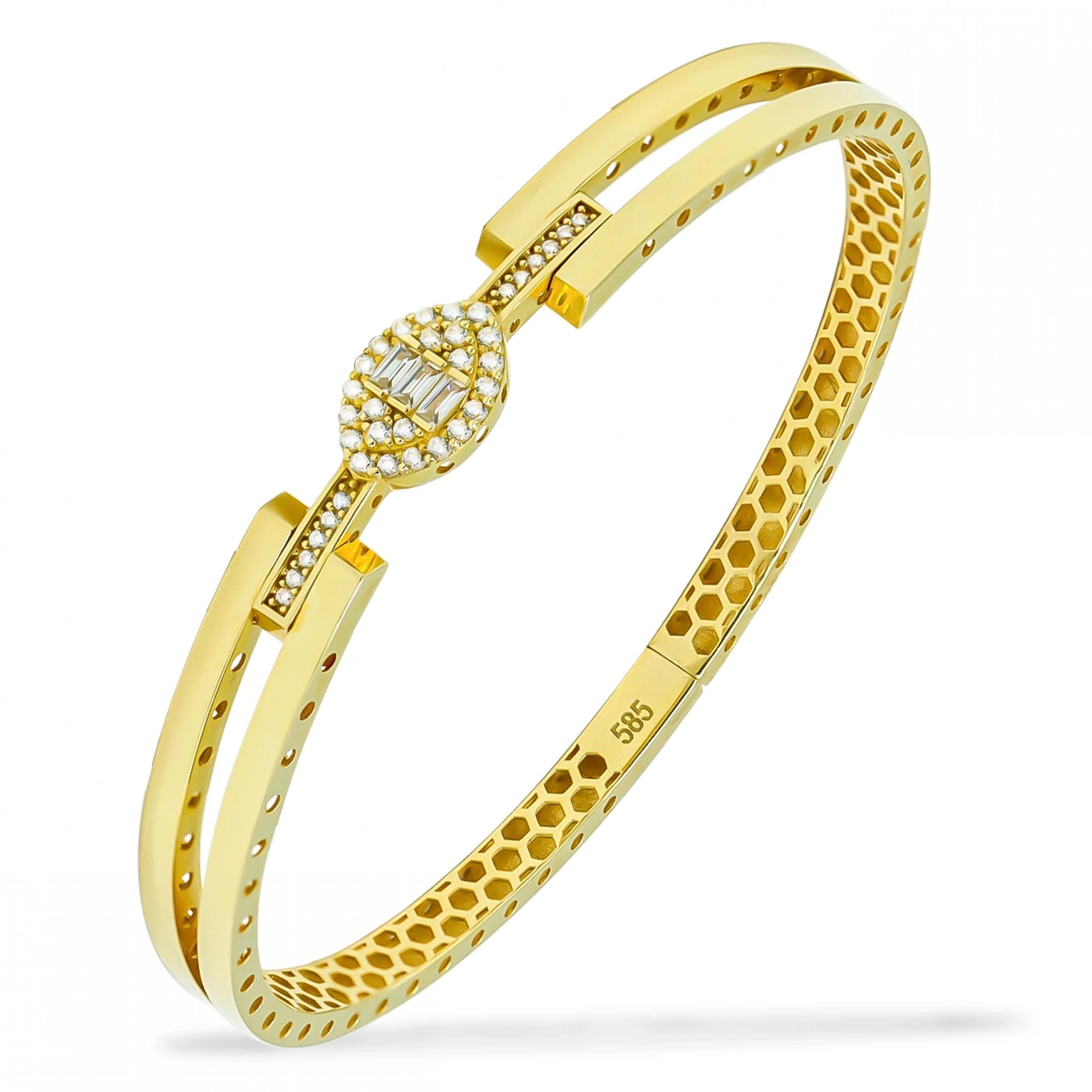 Baget Taşlı 14 Ayar Kelepçe Bilezik