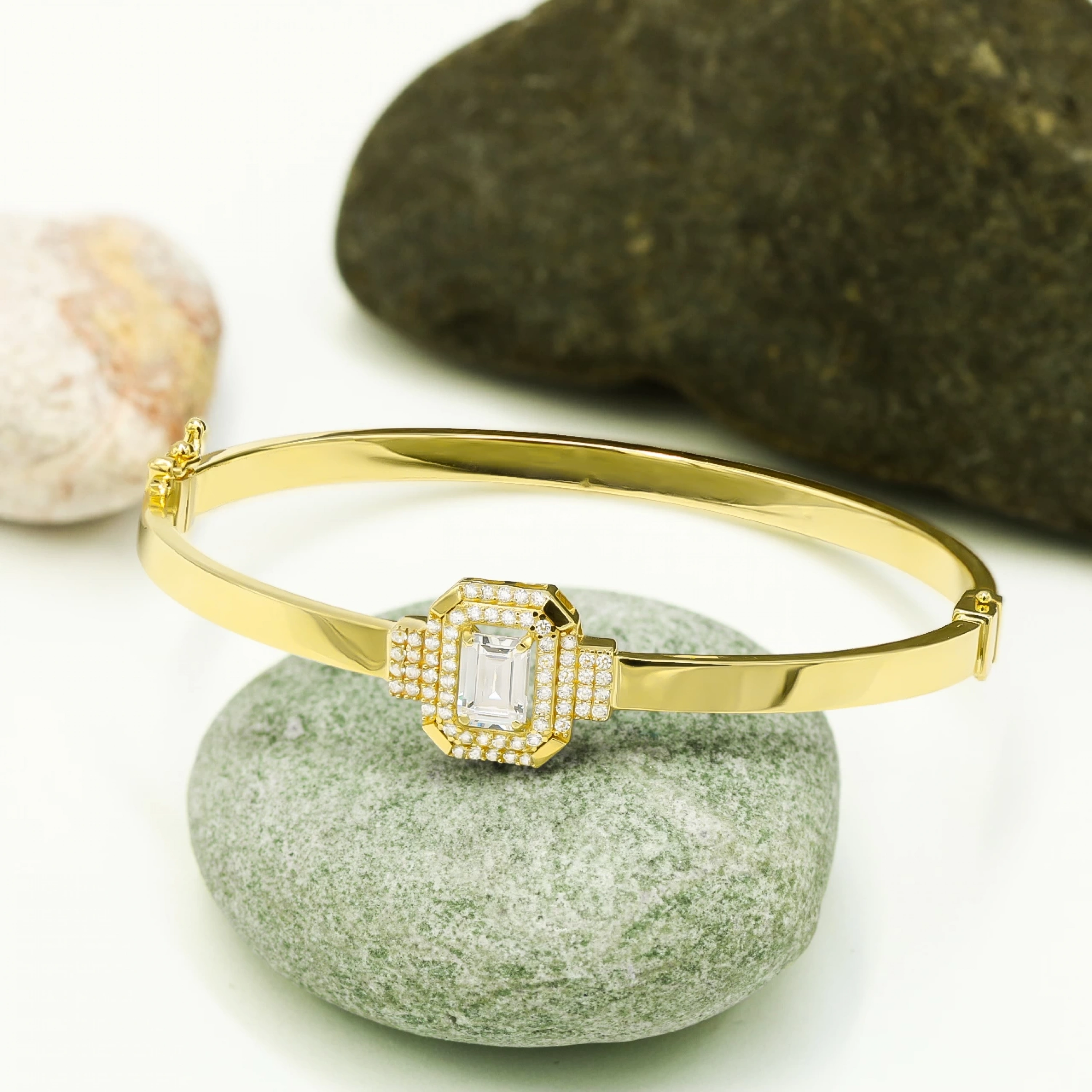 Baget Taşlı 14 Ayar Kelepçe Bilezik