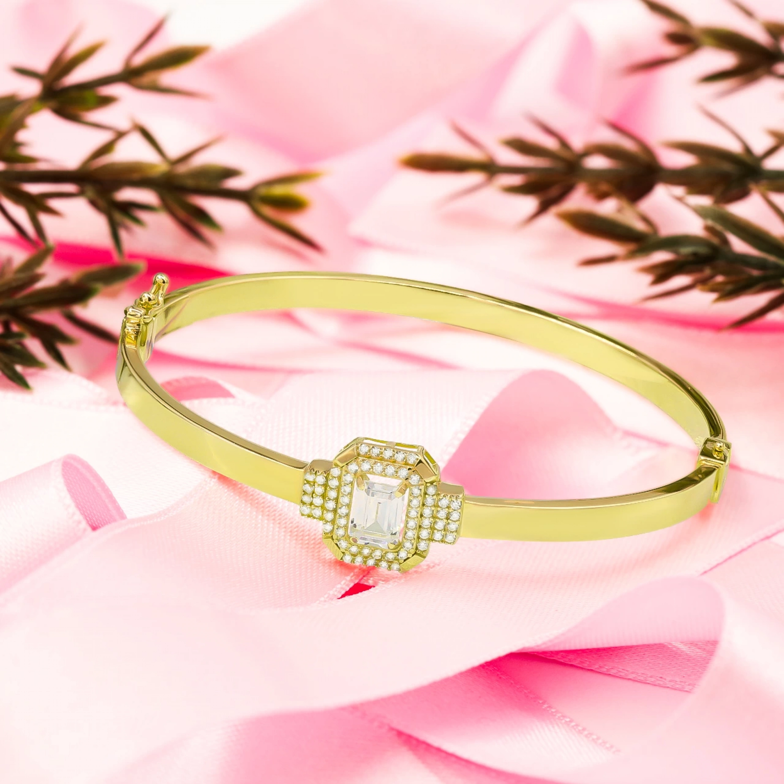 Baget Taşlı 14 Ayar Kelepçe Bilezik