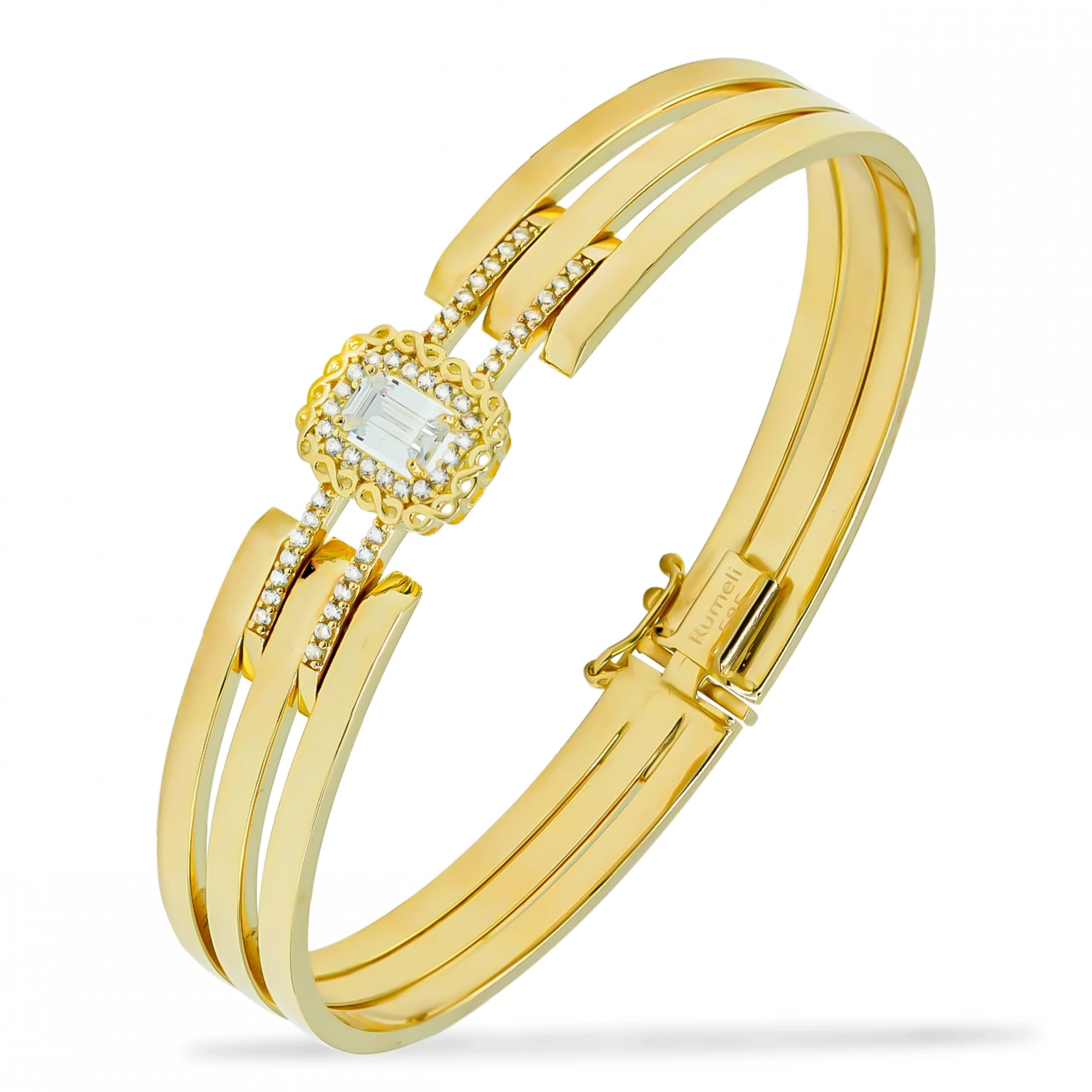 Baget Taşlı 14 Ayar Kelepçe Bilezik