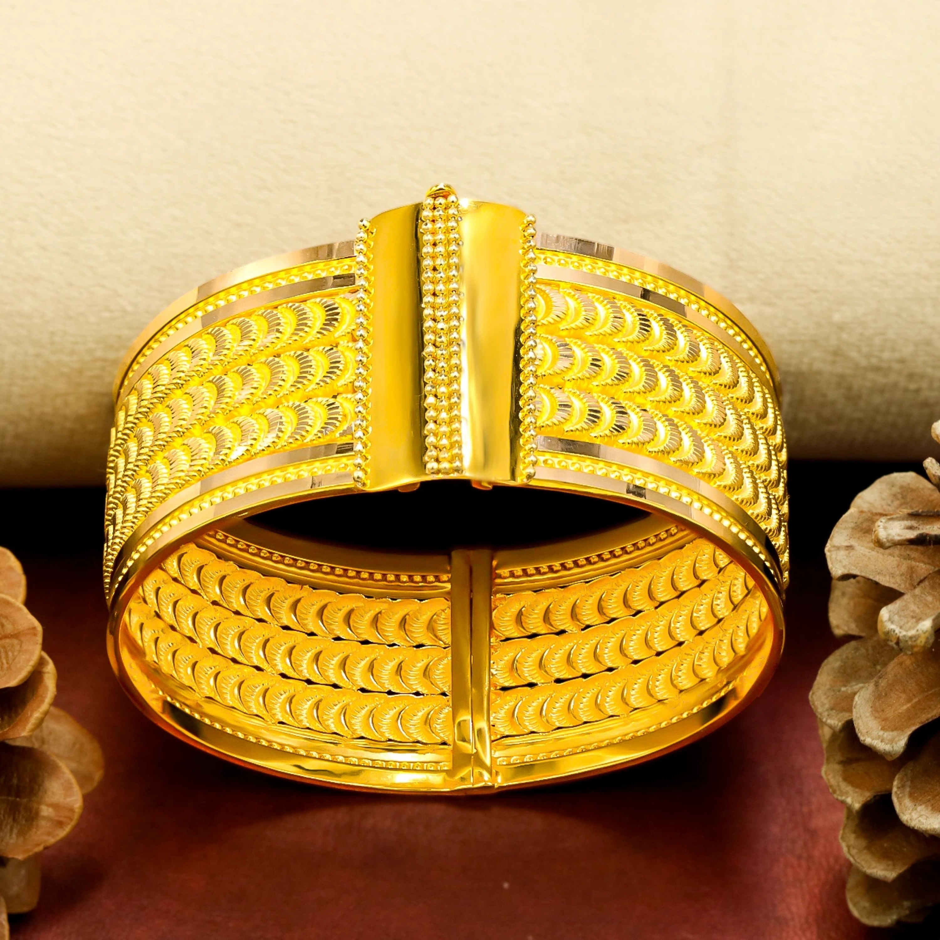 3 Sıra 14 Ayar Altın Kelepçe Bilezik