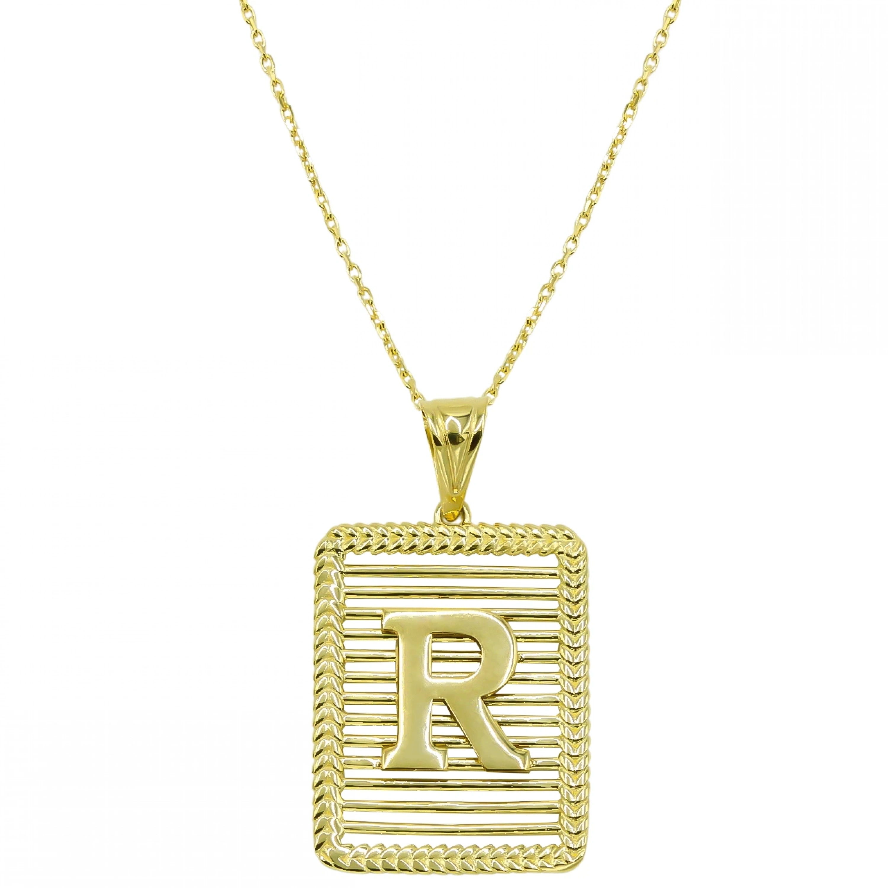 Başak Çerçeve Izgara 14 Ayar Altın Harf Kolye