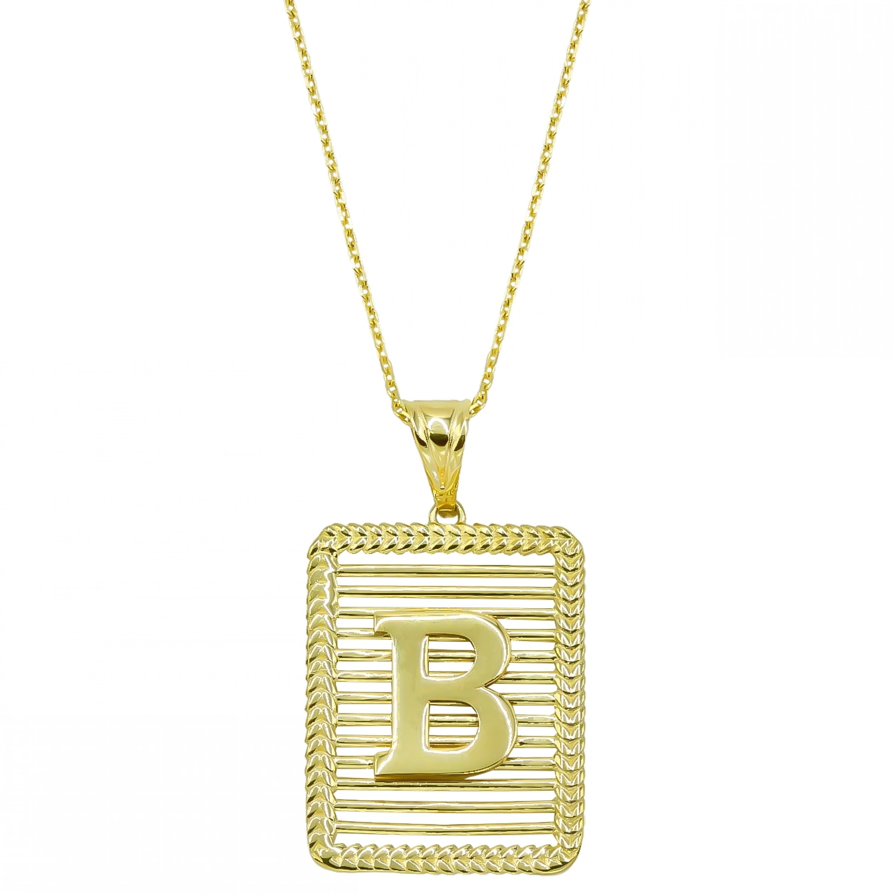 Başak Çerçeve Izgara 14 Ayar Altın Harf Kolye