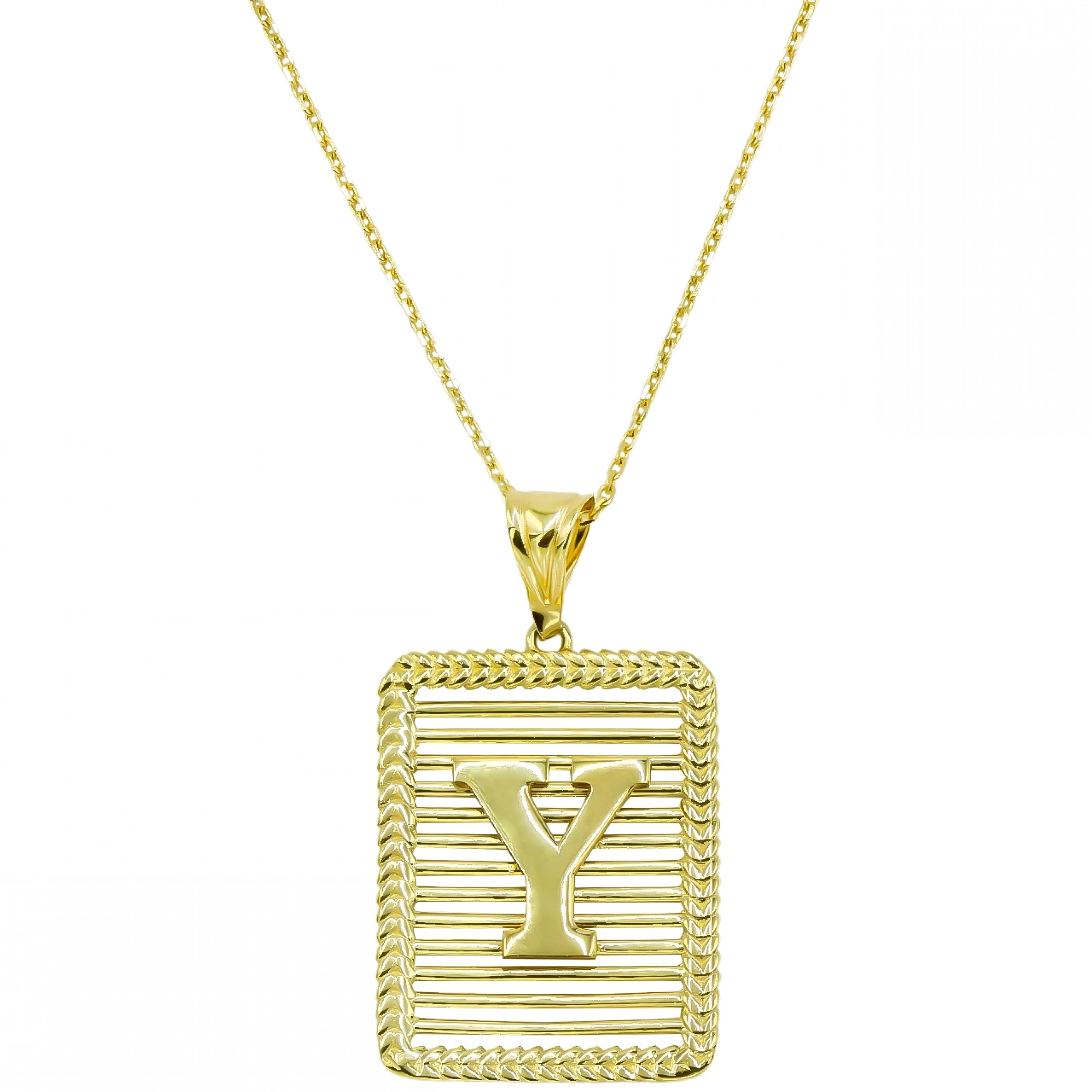 Başak Çerçeve Izgara 14 Ayar Altın Harf Kolye