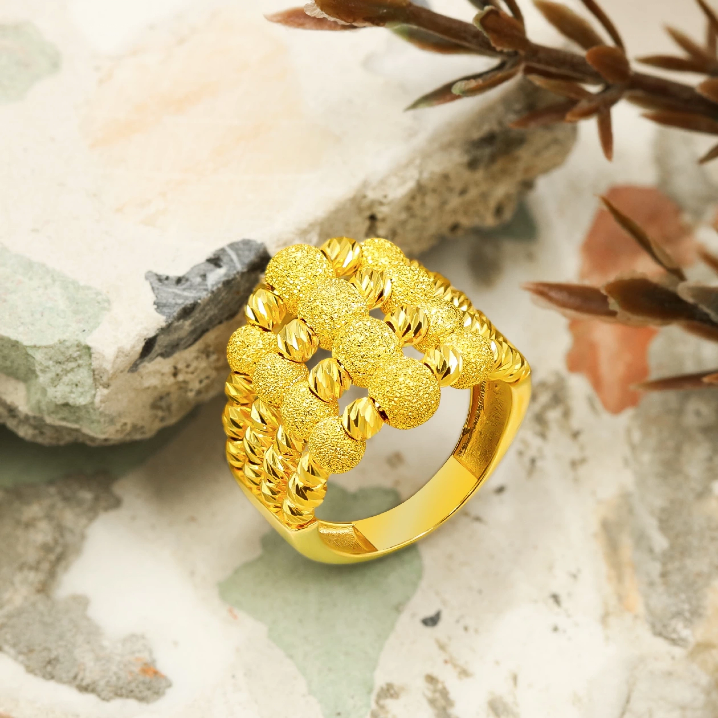 Dört Sıra Dorika 14 Ayar Altın Yüzük