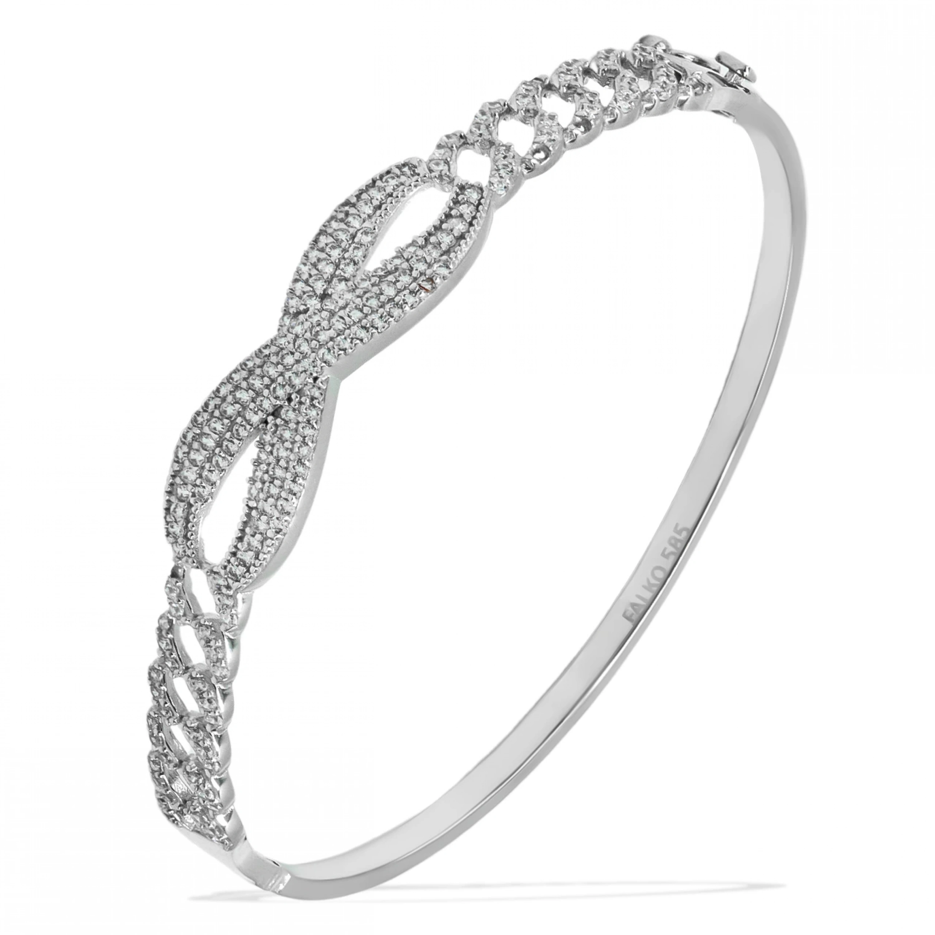 Beyaz Altın Taşlı Sonsuzluk 14 Ayar Kelepçe Bilezik