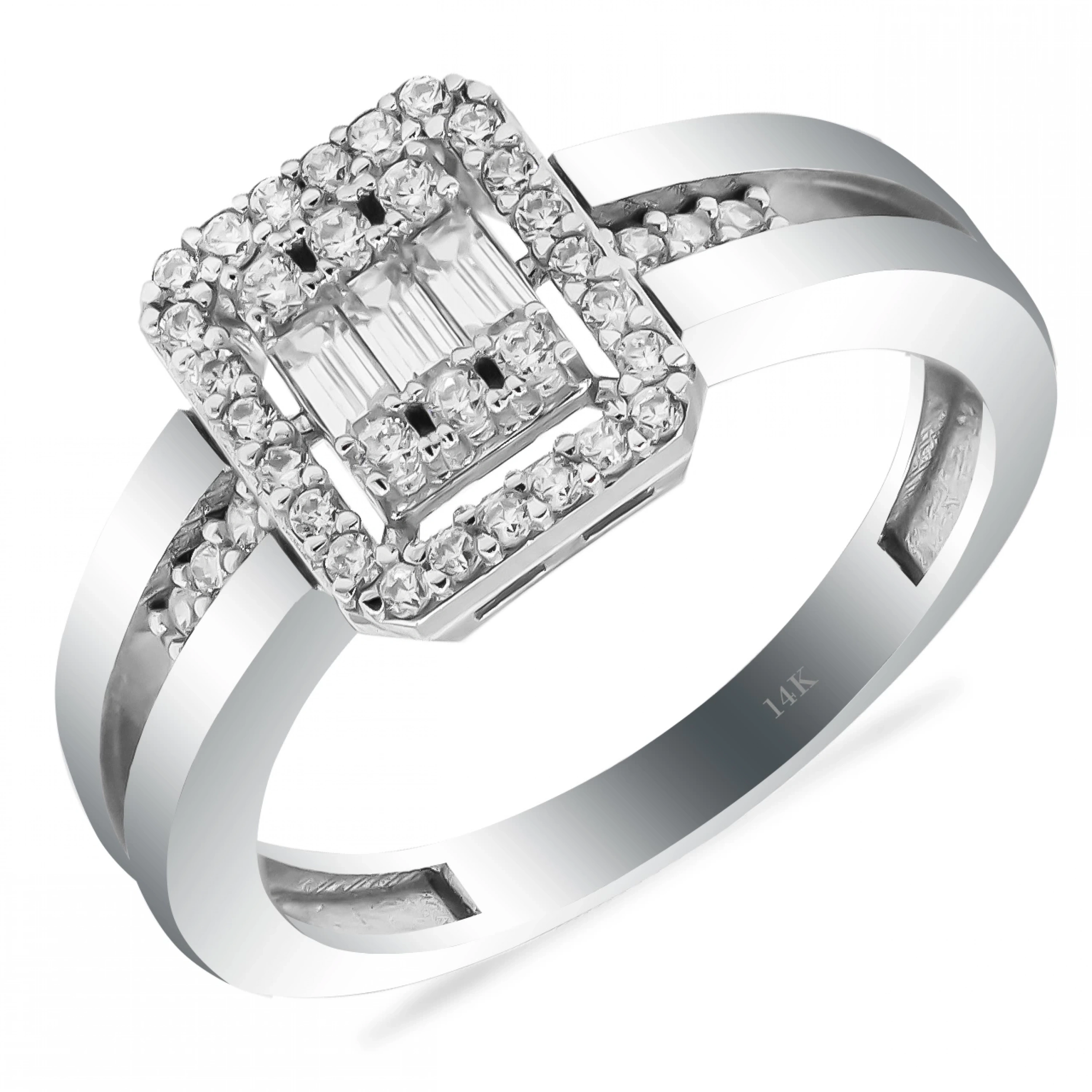 Beyaz Baget 14 Ayar Altın Yüzük