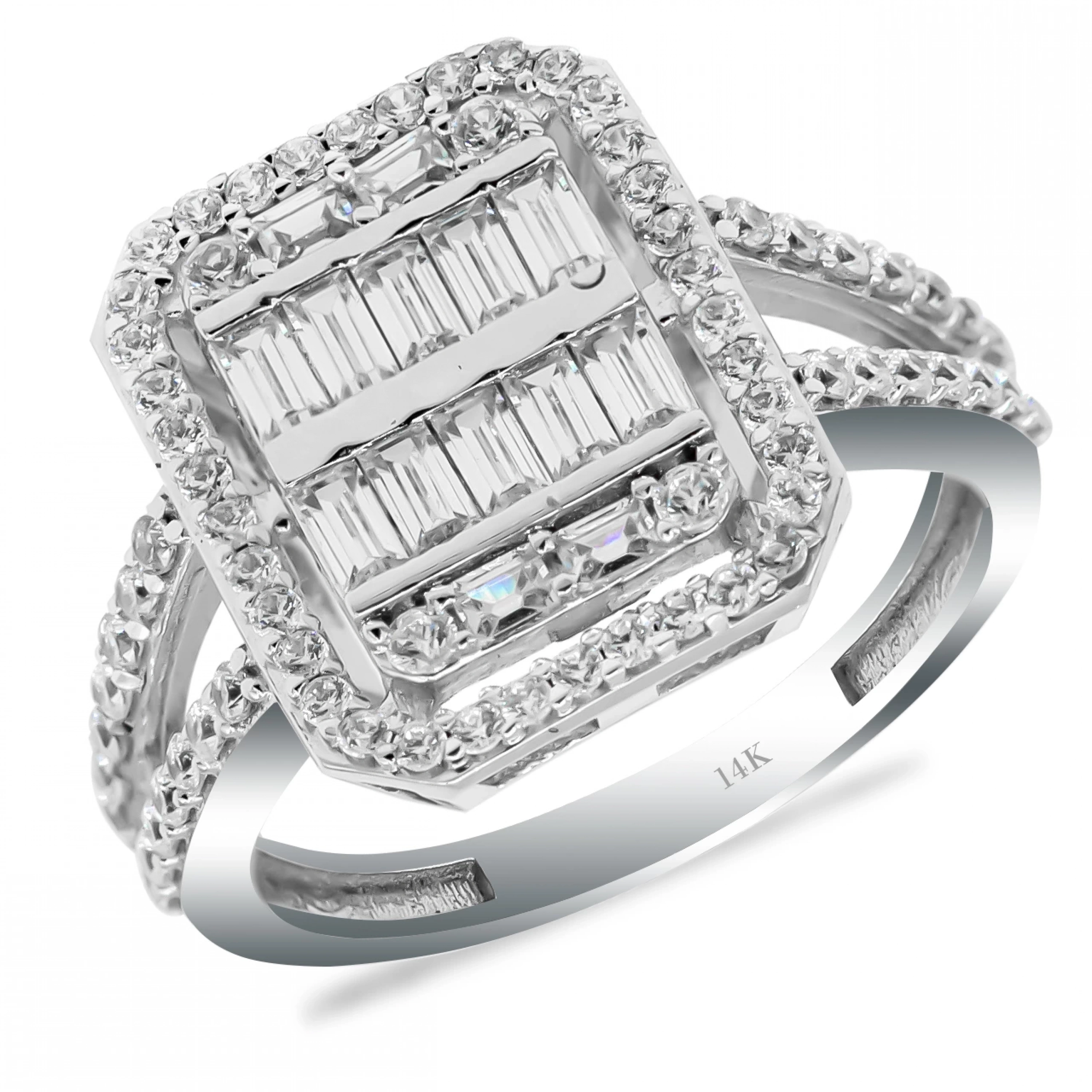 Beyaz Baget 14 Ayar Altın Yüzük