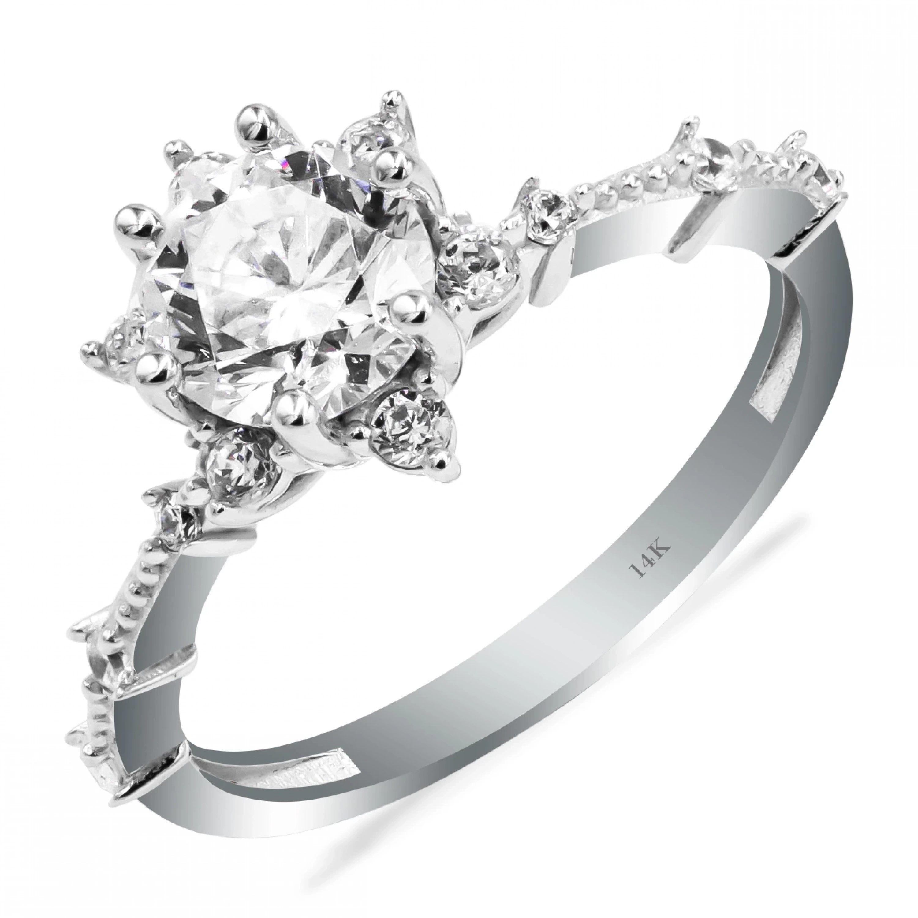 Beyaz Lotus Tektaş 14 Ayar Altın Yüzük