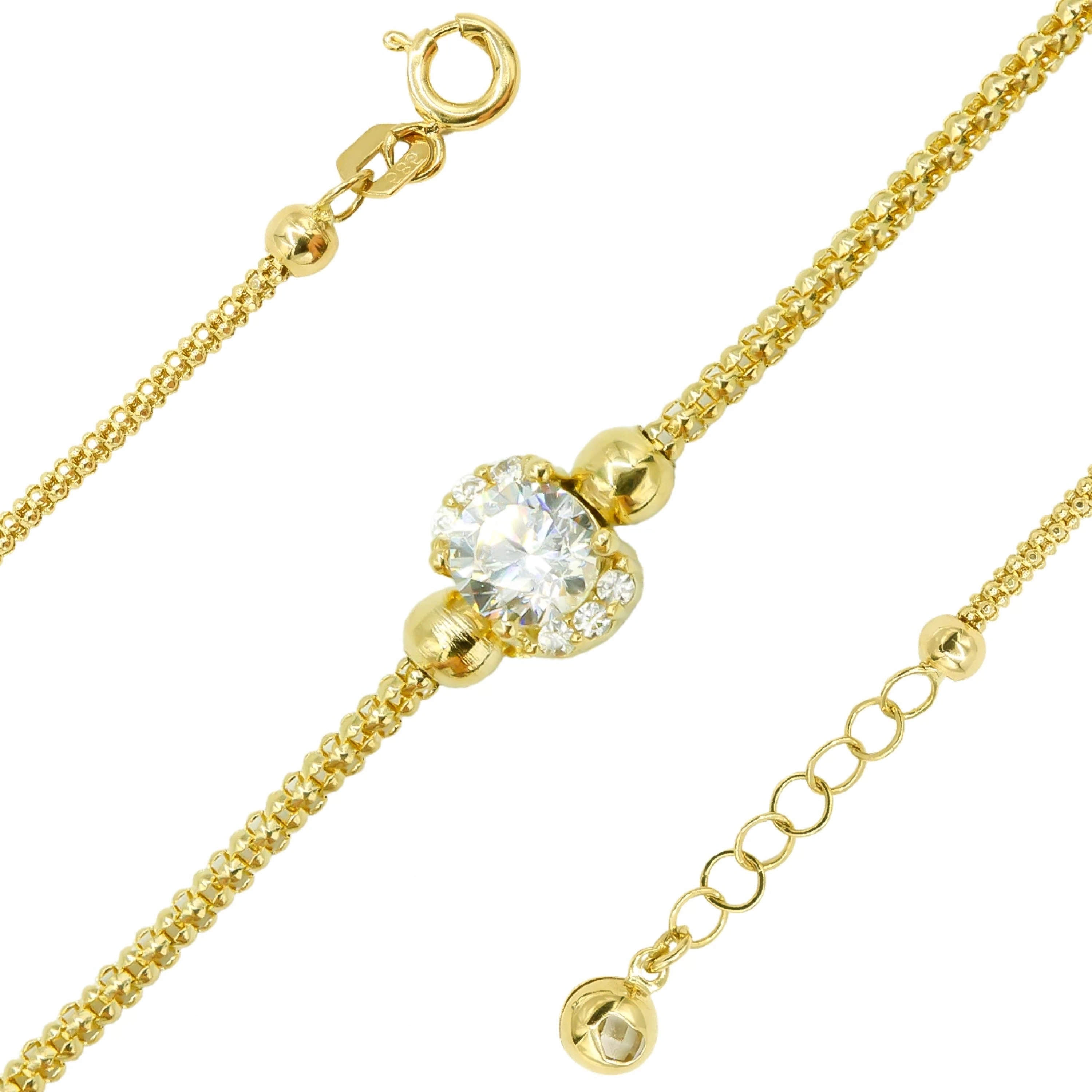 Beyaz Taşlı 14 Ayar Altın Bileklik