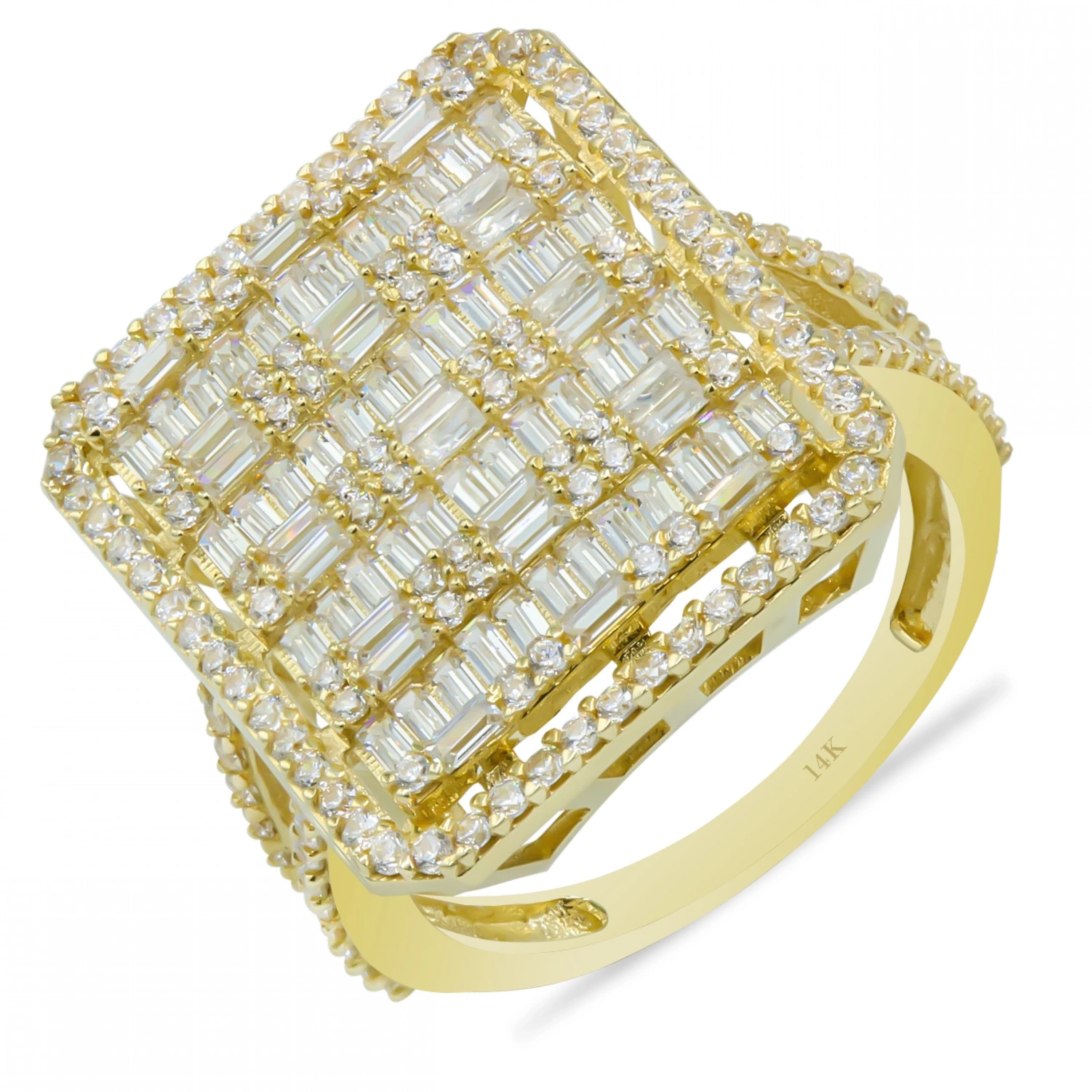 Büyük Parça Taşlı 14 Ayar Altın Baget Yüzük