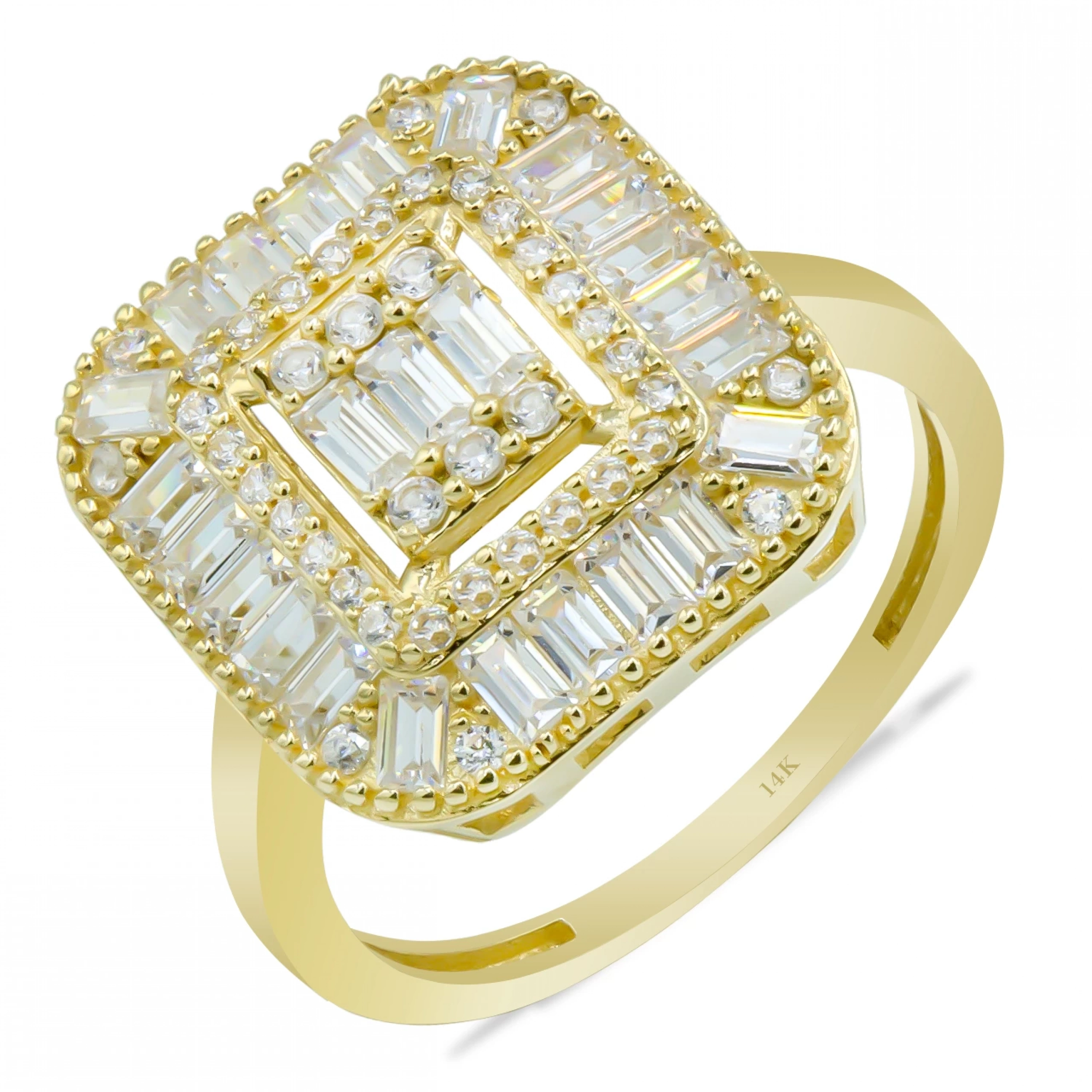 Büyük Taşlı 14 Ayar Altın Baget Yüzük