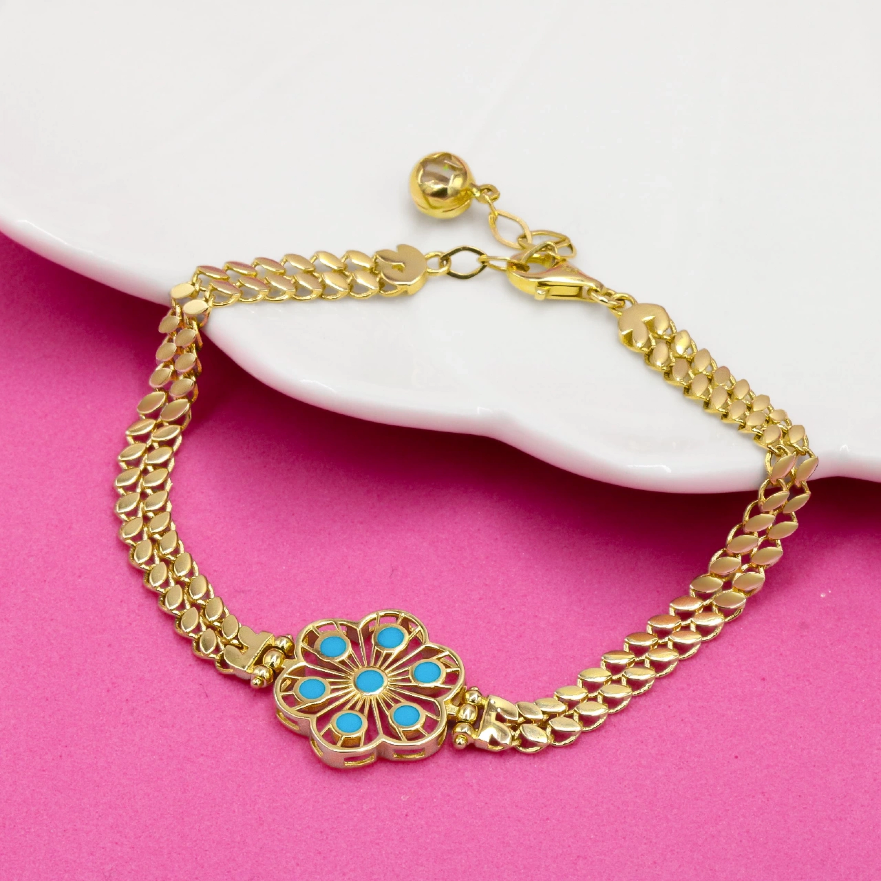 Çiçek Mineli 14 Ayar Altın Bileklik