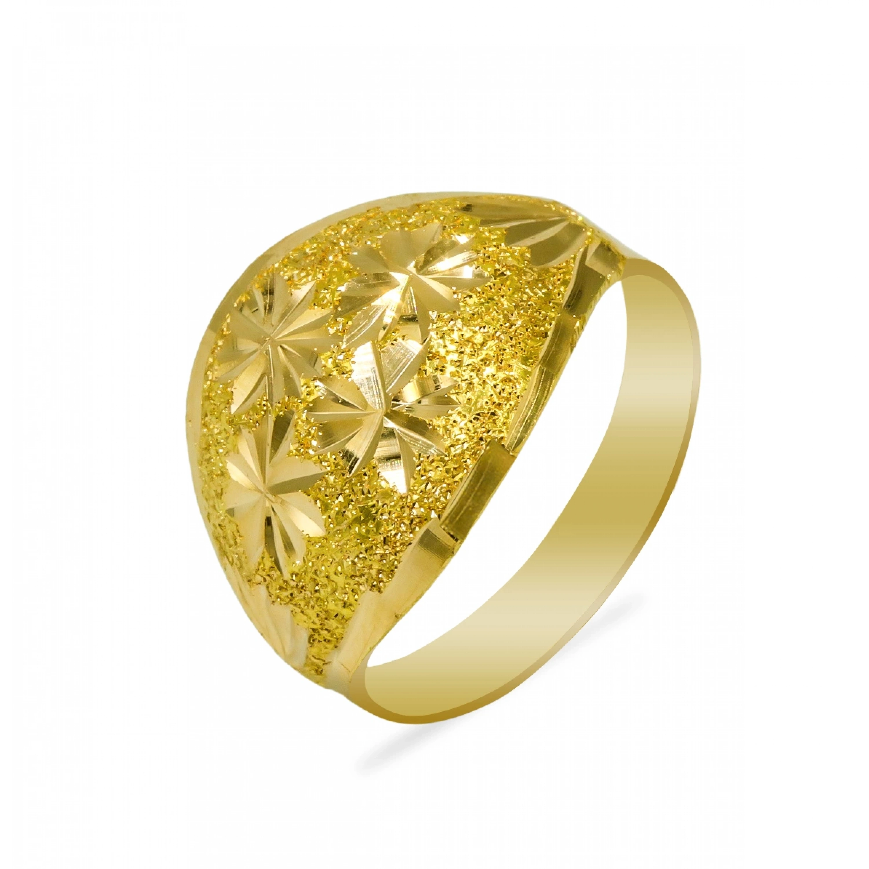 Çiçek Motifli Simli 22 Ayar Altın Yüzük