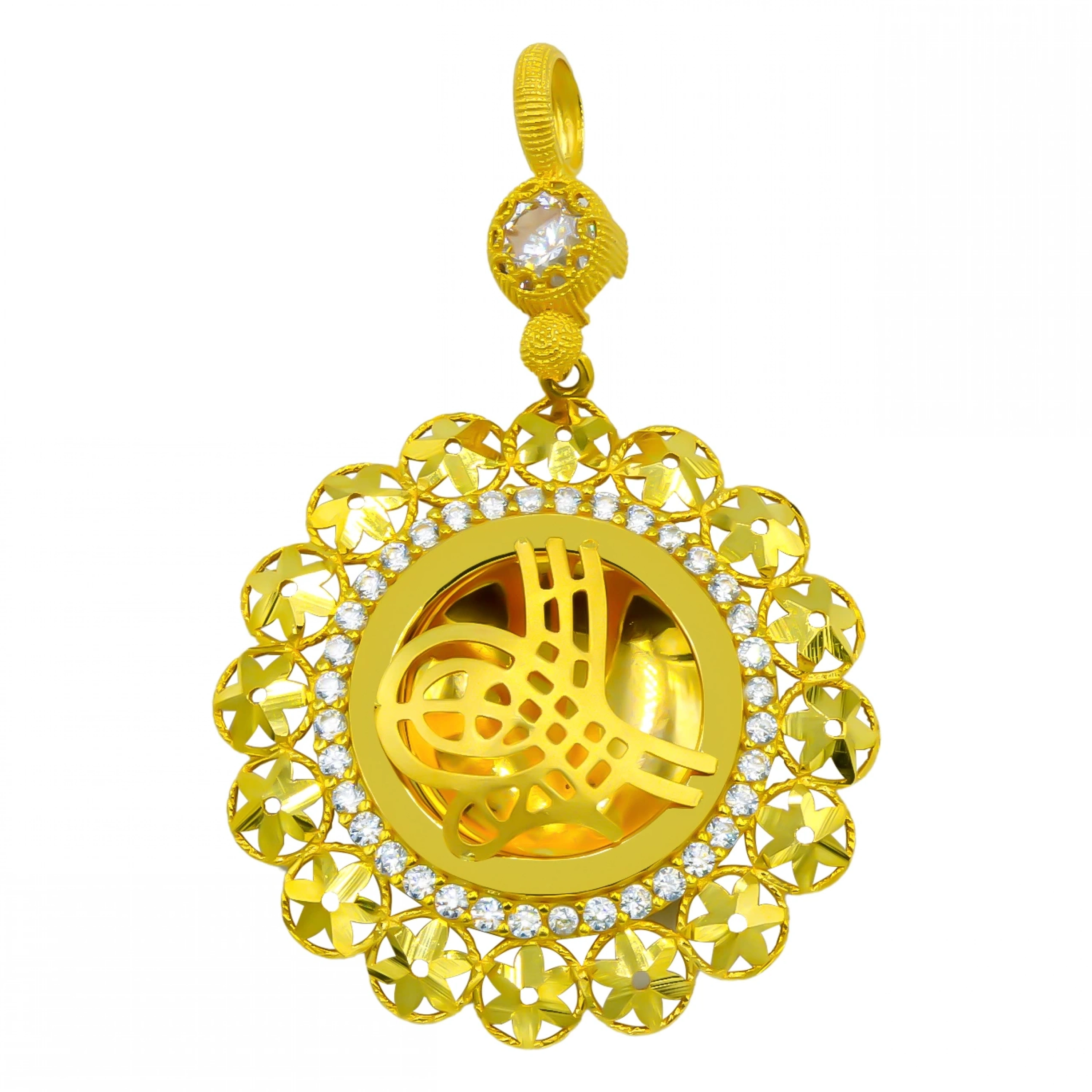 Çiçekli 8 Ayar Altın Tuğra Kolye Ucu