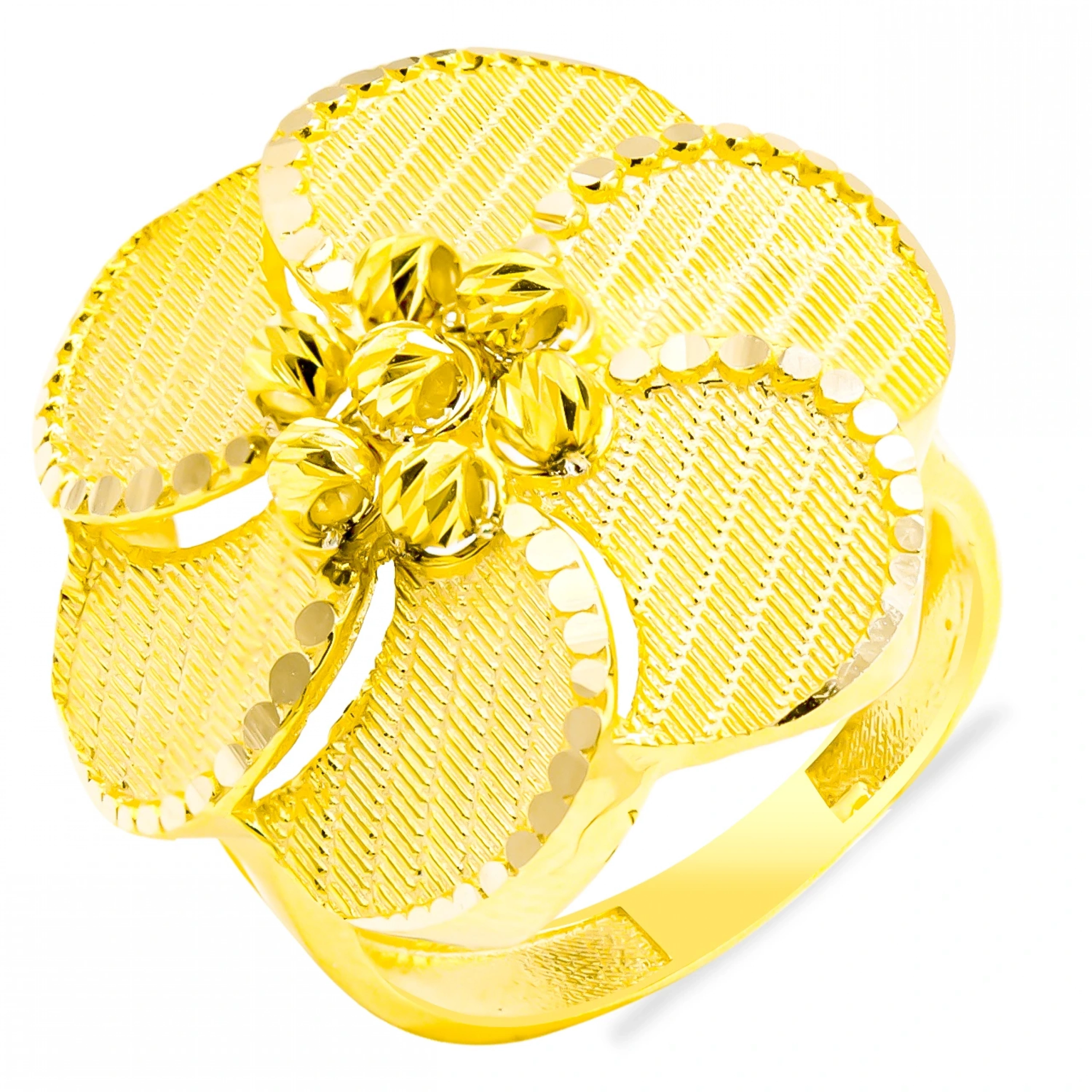 Çiçekli ve Dorikalı 14 Ayar Altın Yüzük