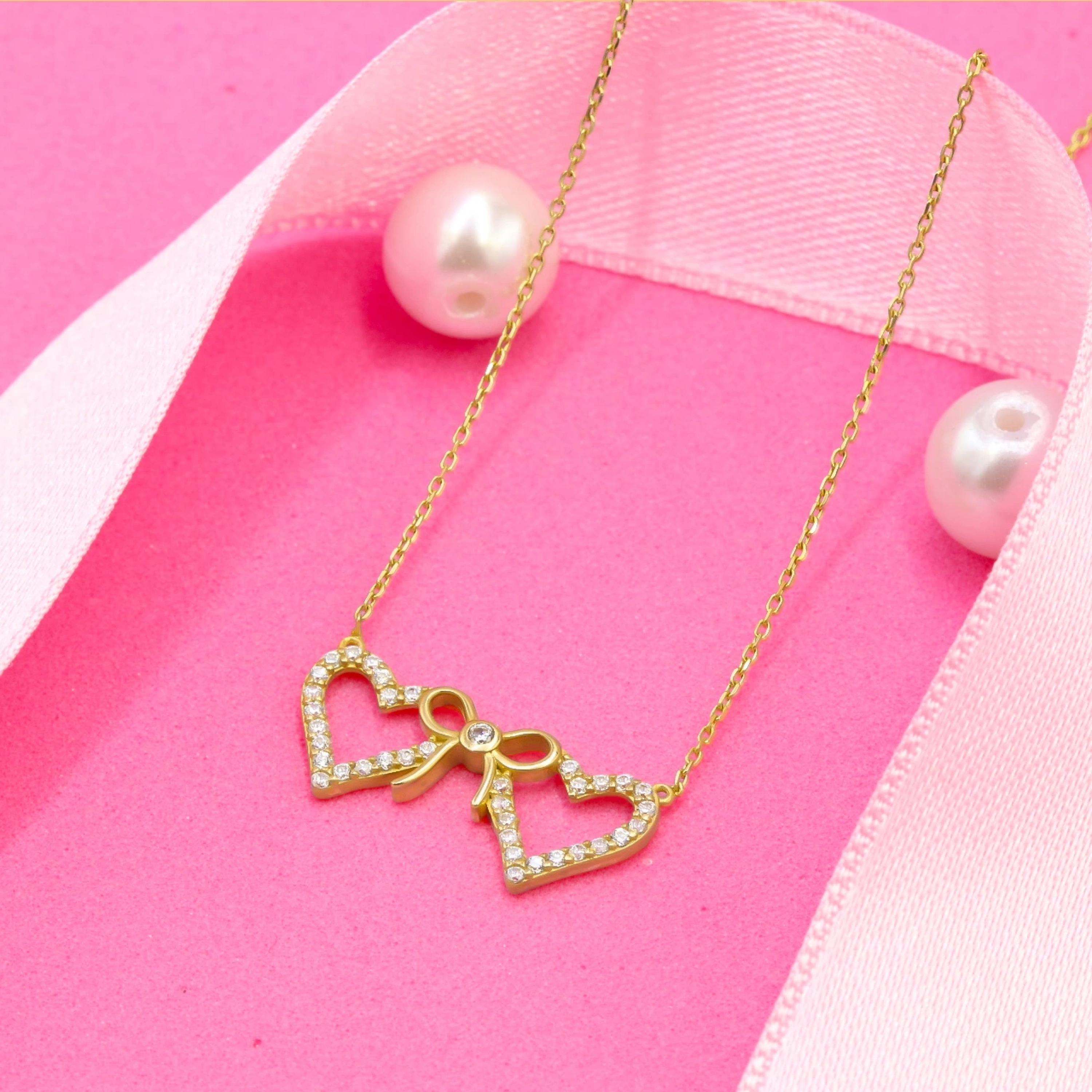 Çift Kalp 8 Ayar Altın Kolye