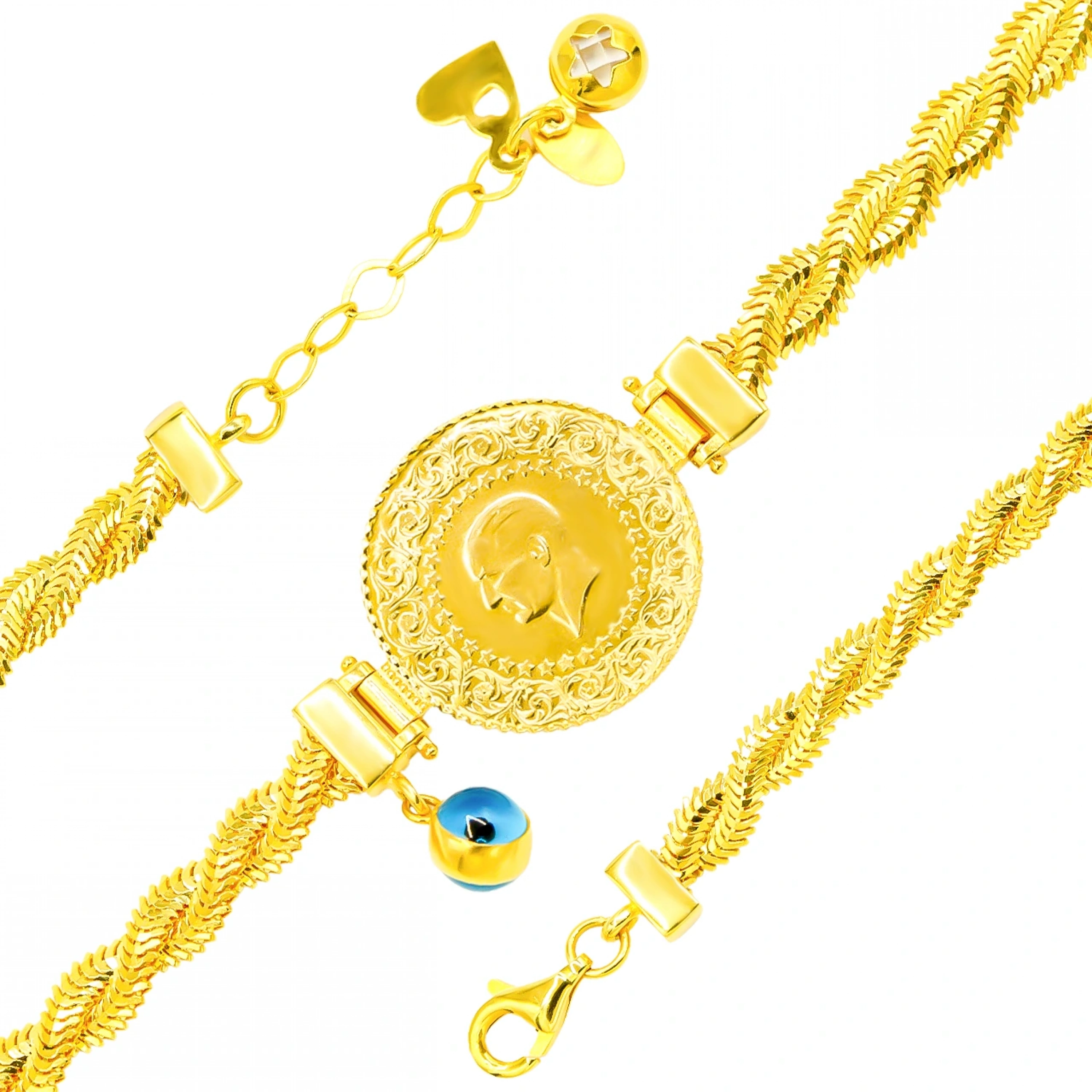 Örgü Balıksırtı Çeyrekli 14 Ayar Altın Bileklik