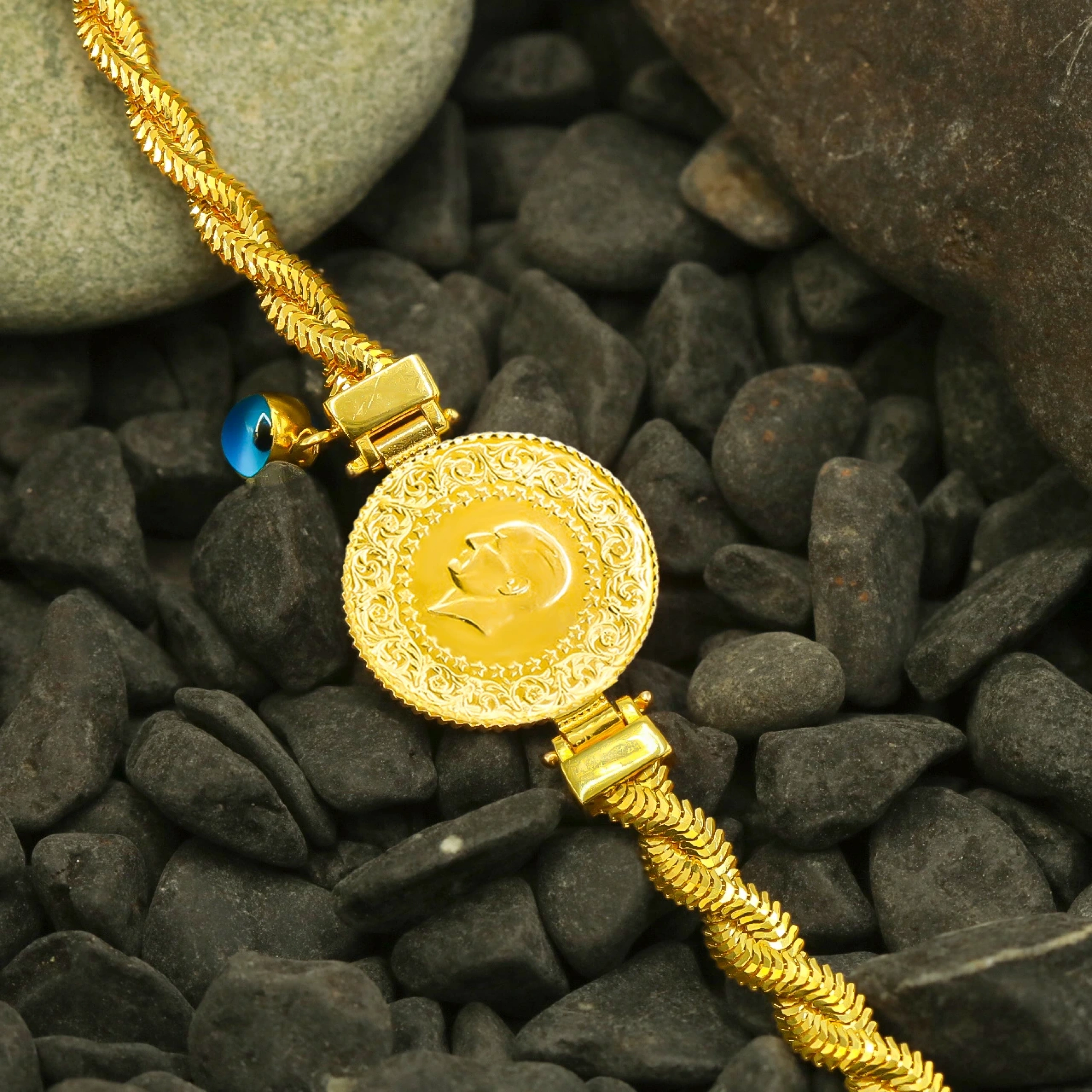 Örgü Balıksırtı Çeyrekli 14 Ayar Altın Bileklik