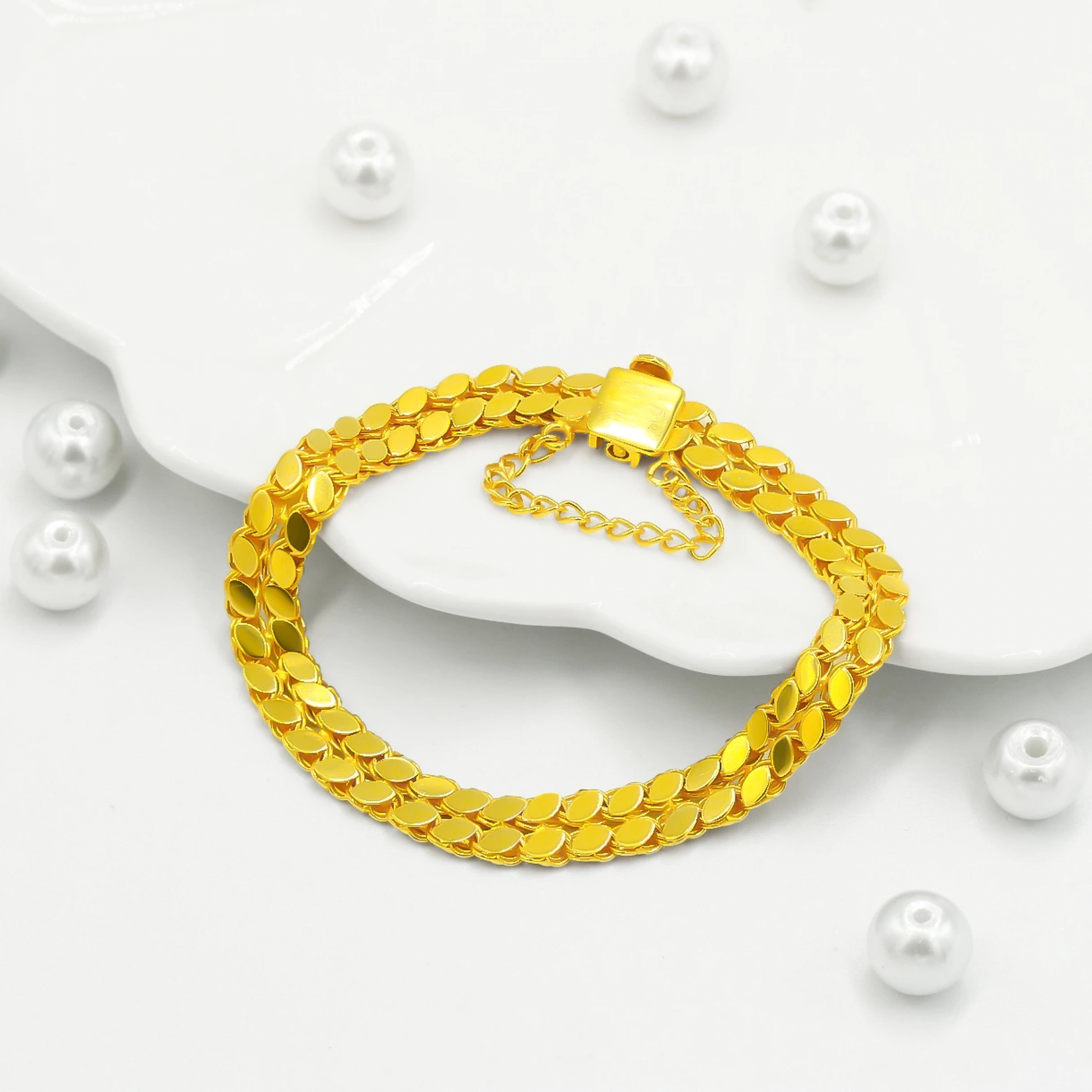 Çift Sıra Pullu 22 Ayar Altın Bileklik