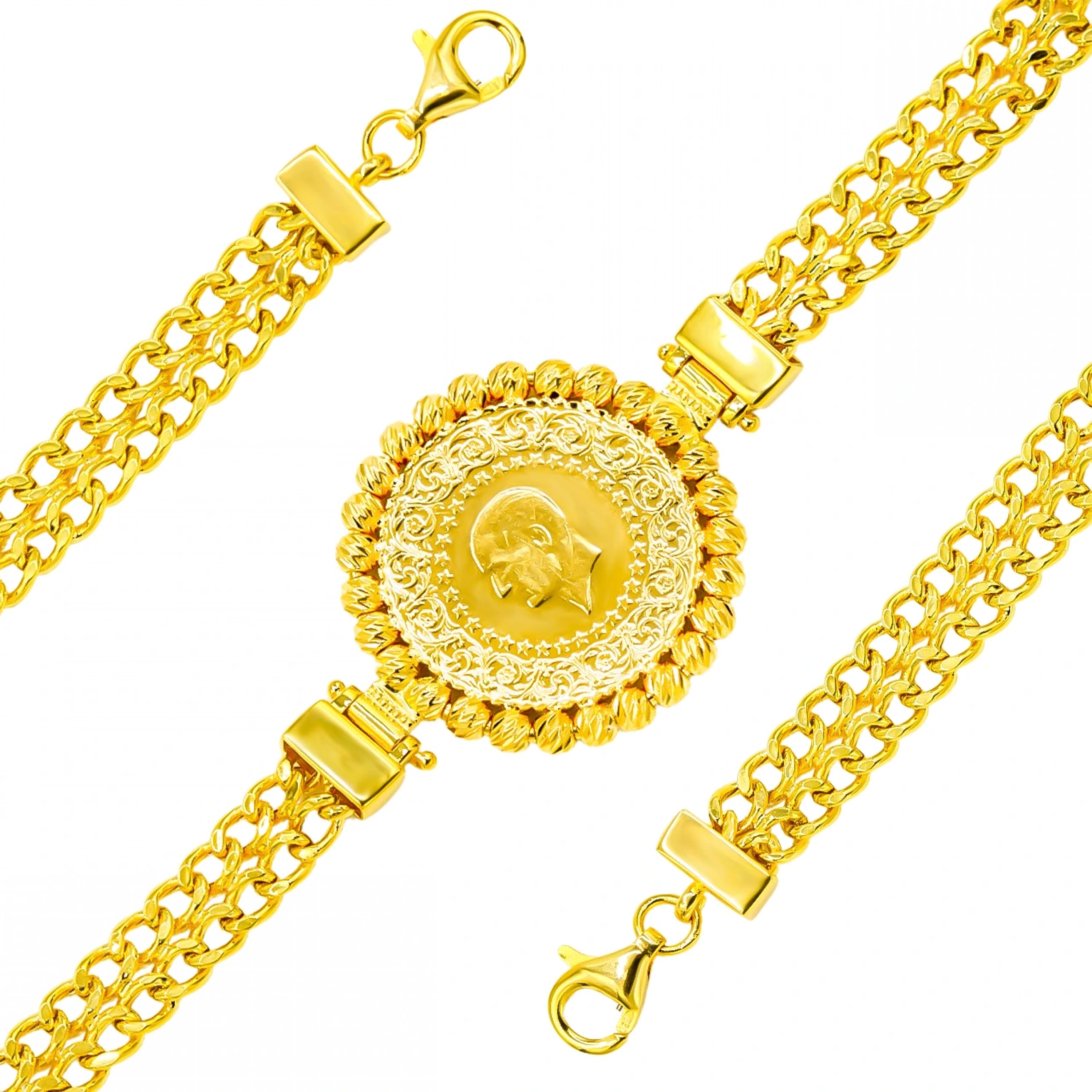 Çift Sıra Döküm Çeyrekli 14 Ayar Altın Bileklik