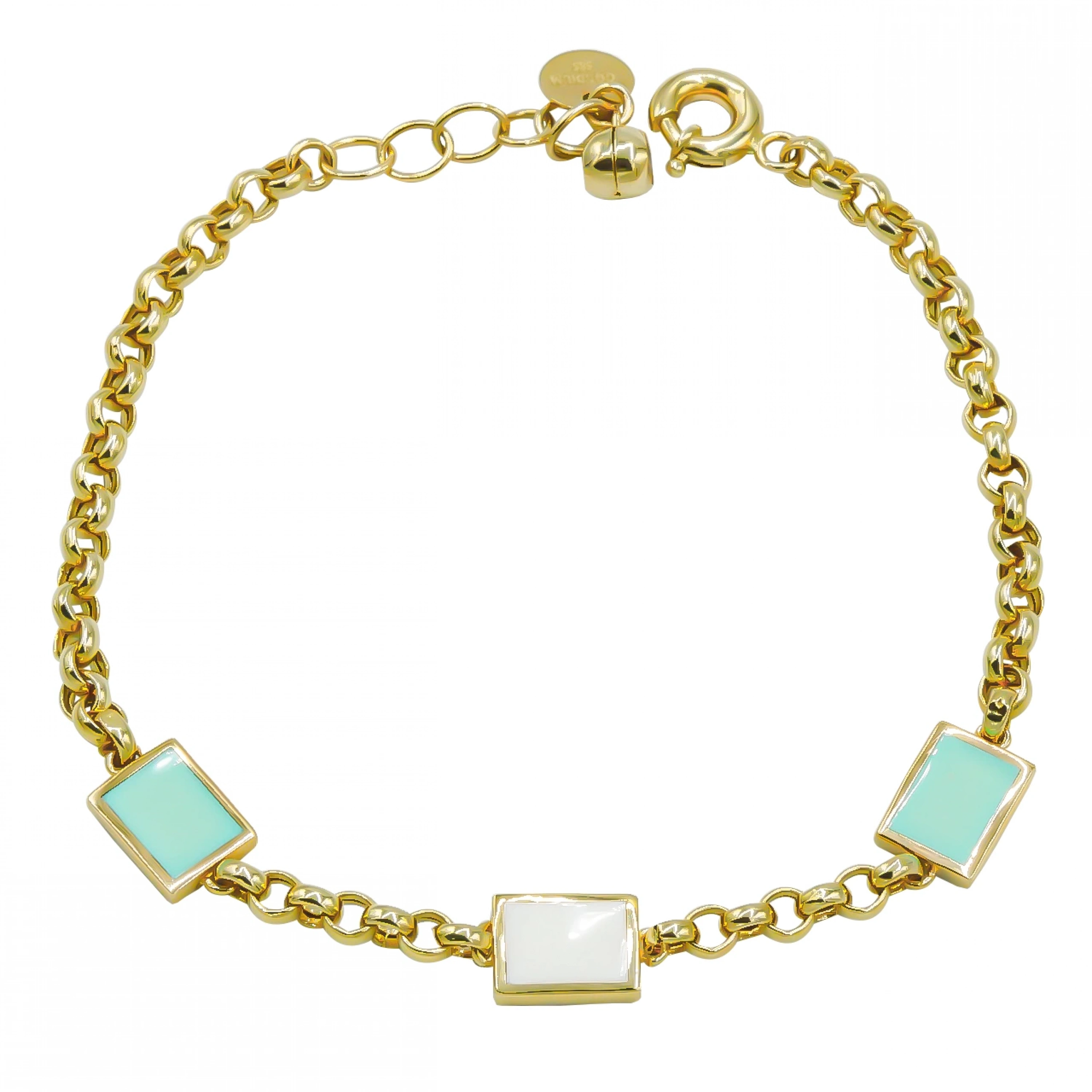 Çift Taraflı Dikdörtgen Figürlü 14 Ayar Altın Bileklik