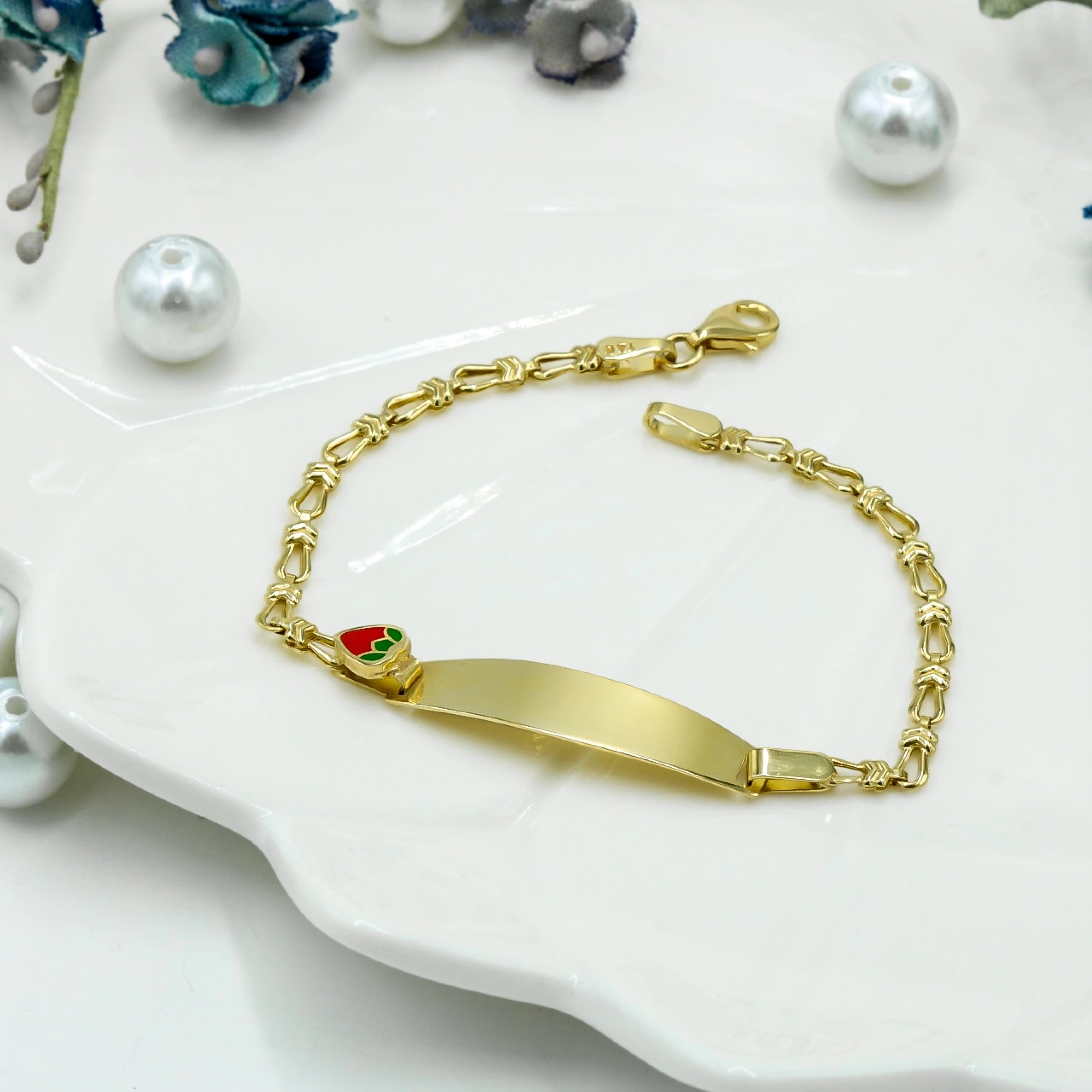 Çilek Plakalı 14 Ayar Altın Çocuk Künyesi