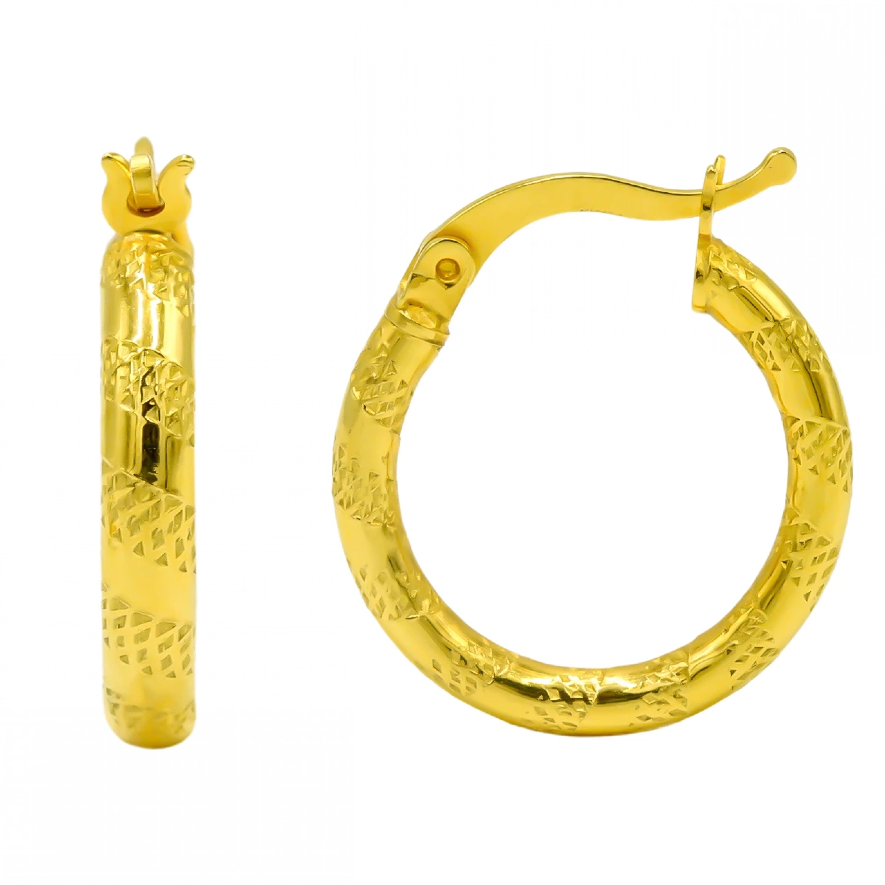 Desenli 8 Ayar Halka Altın Küpe