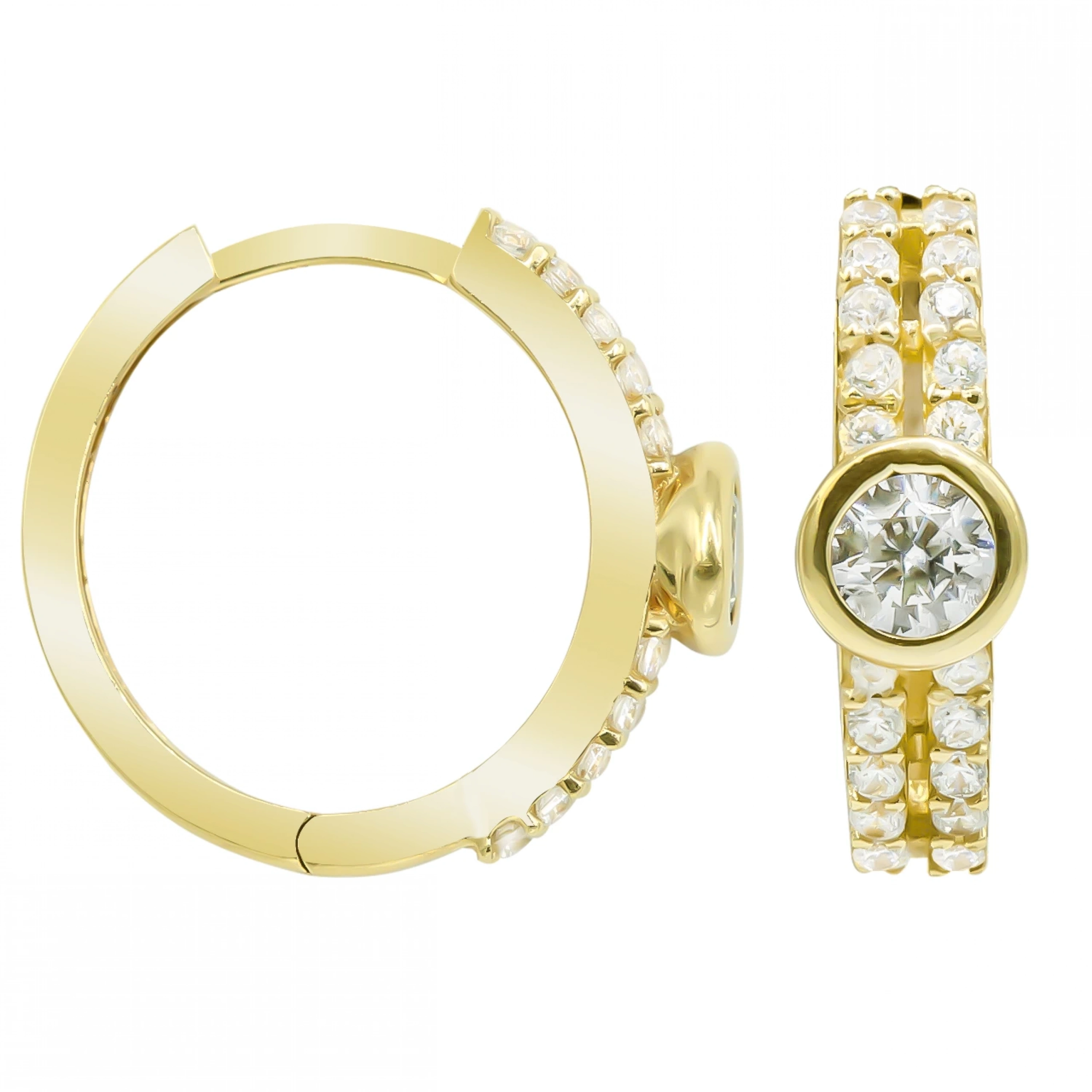 Taşlı Halka 14 Ayar Altın Küpe