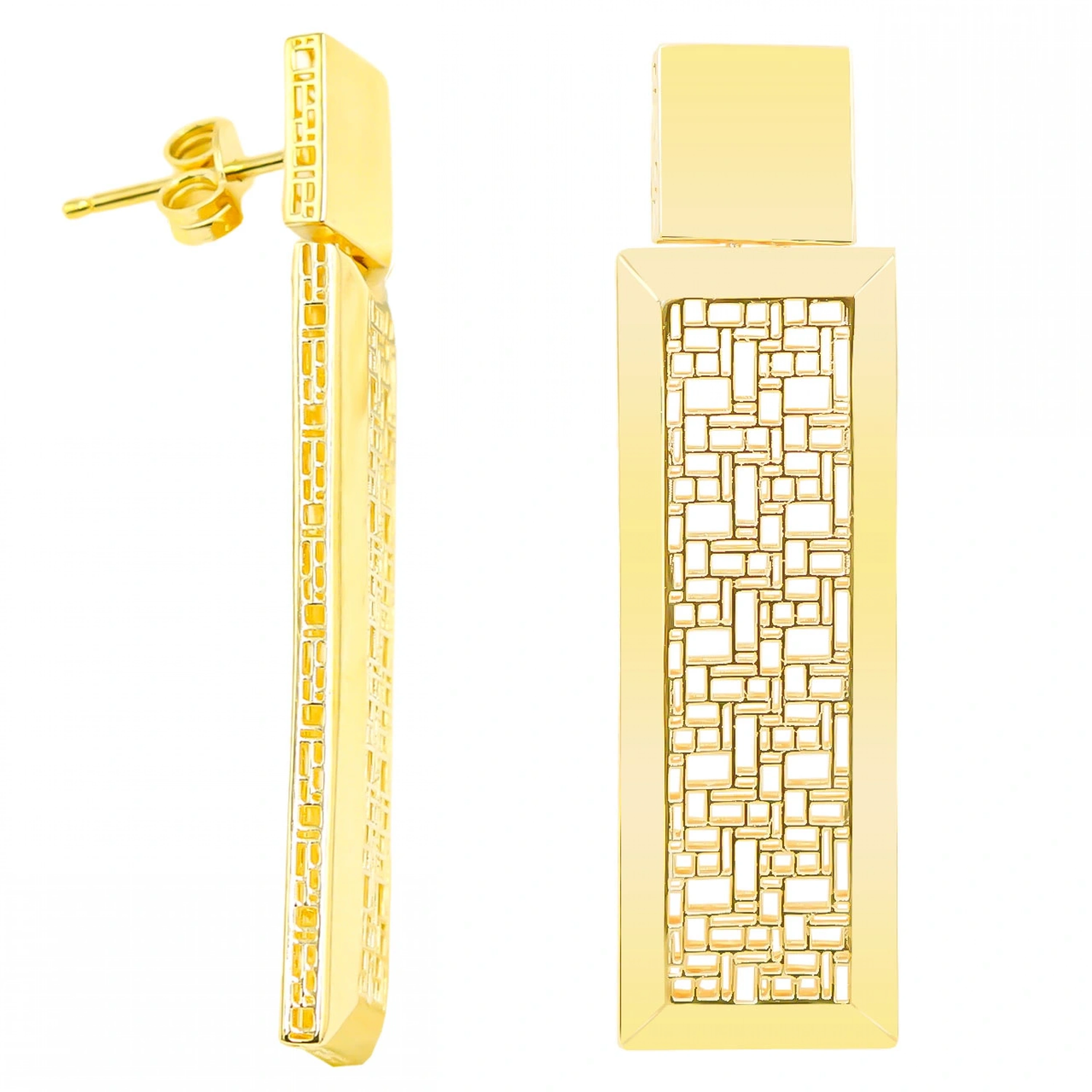 Dikdörtgen 14 Ayar Klipsli Altın Küpe