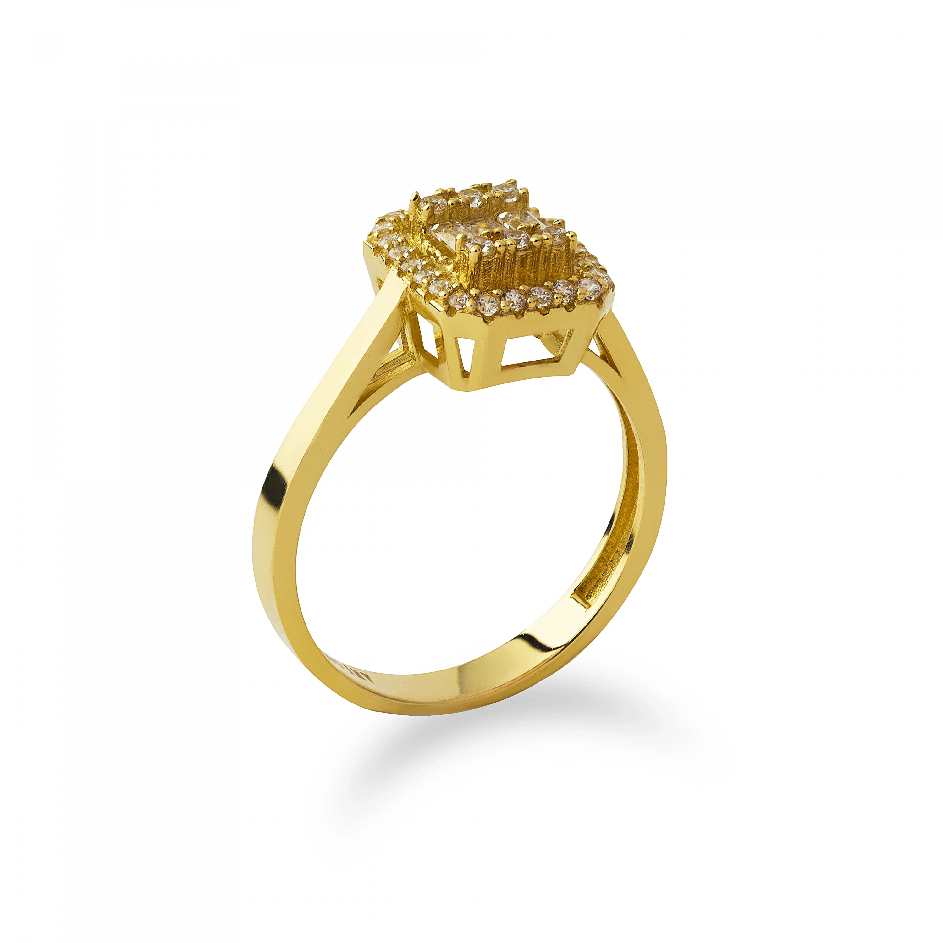 Dikdörtgen Baget Taşlı 14 Ayar Altın Yüzük