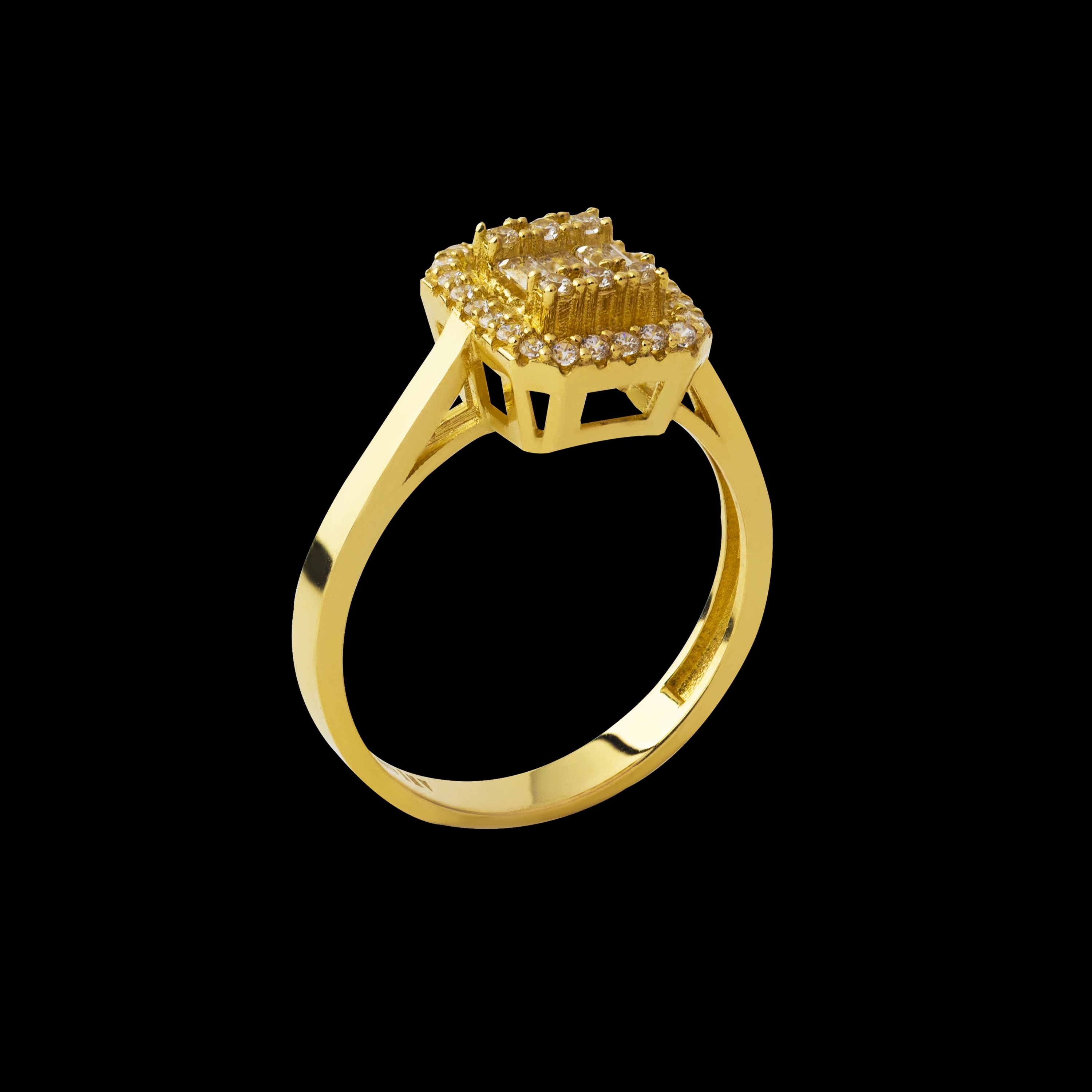 Dikdörtgen Baget Taşlı 14 Ayar Altın Yüzük