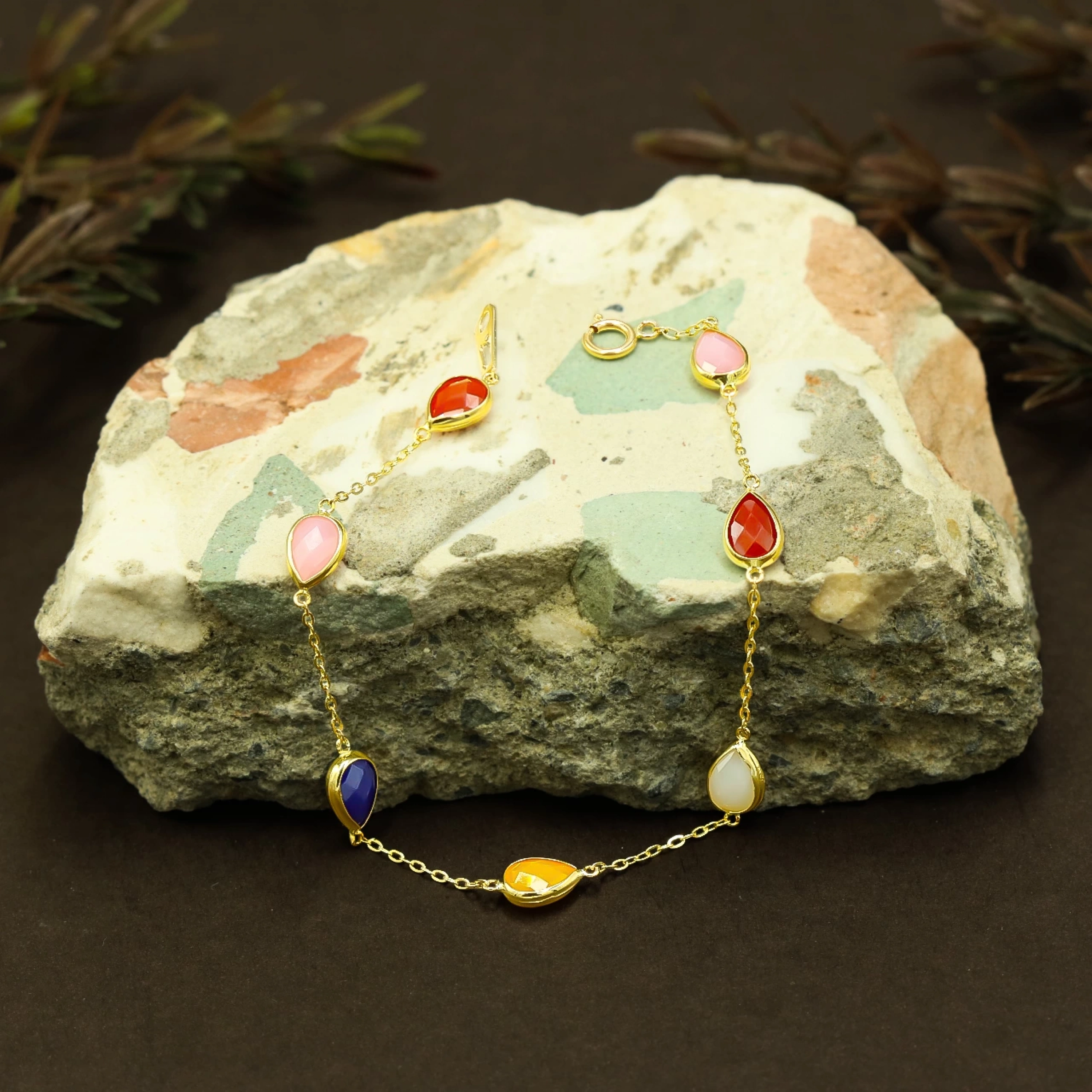 Doğal Taşlı14 Ayar Altın Bileklik