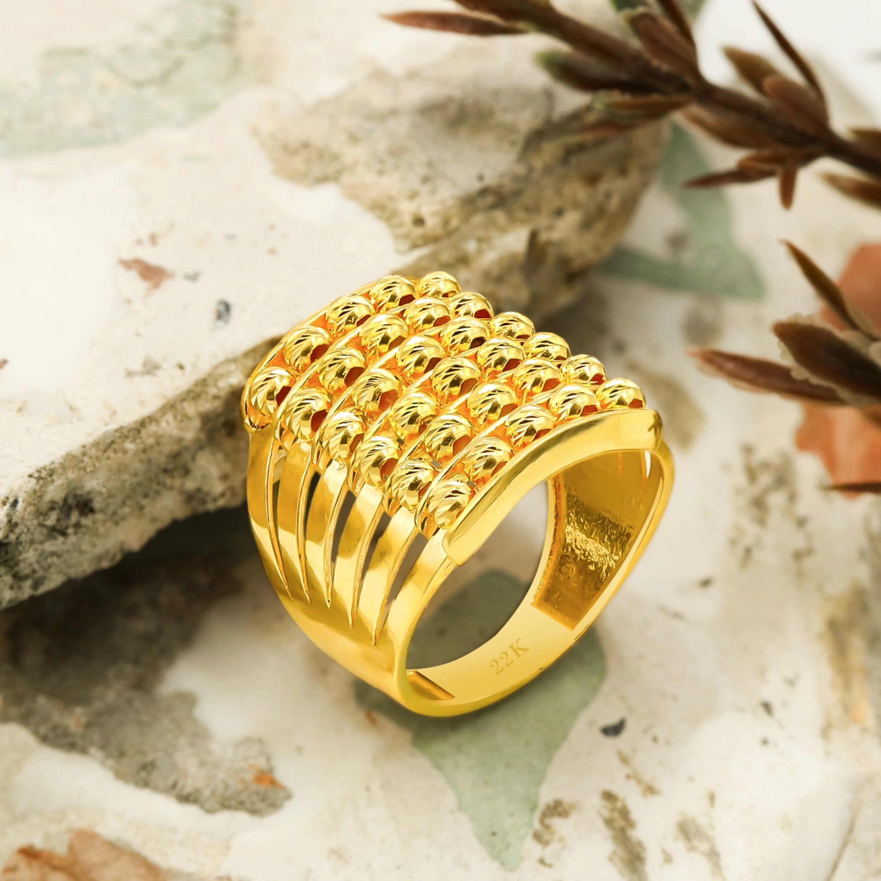 6 Sıra Dorika Kaburga 22 Ayar Altın Yüzük