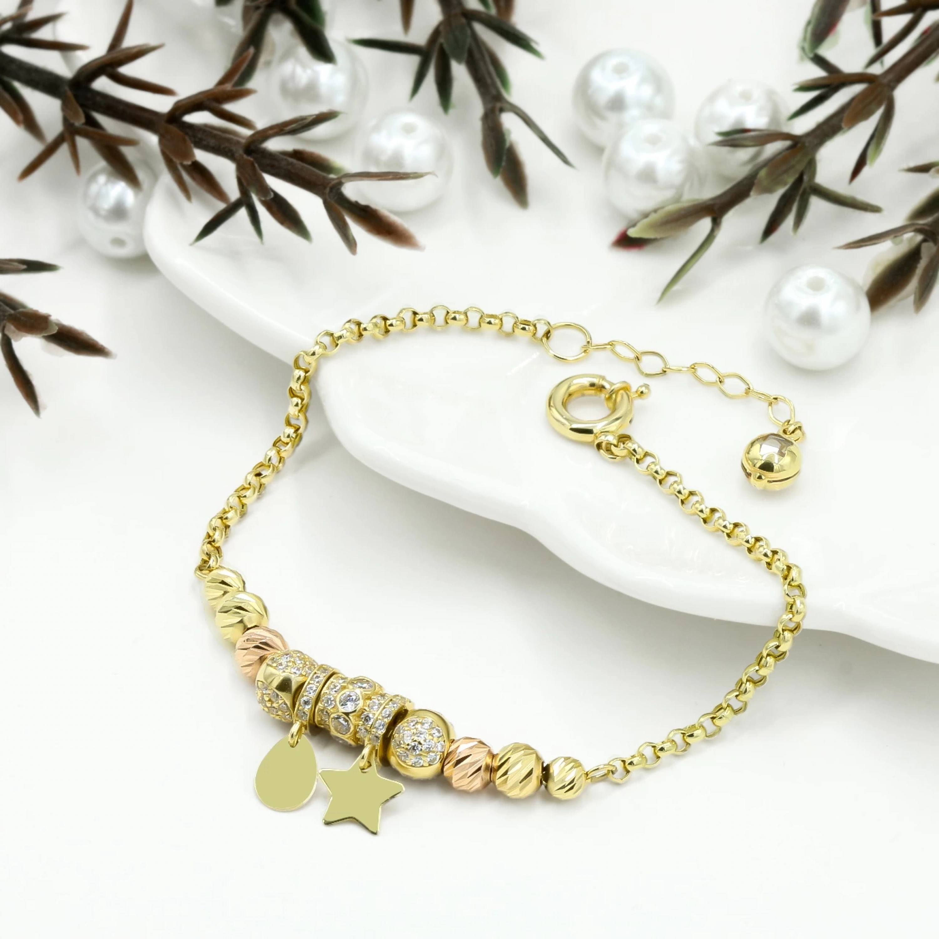 Dorikalı Charm 14 Ayar Altın Bileklik